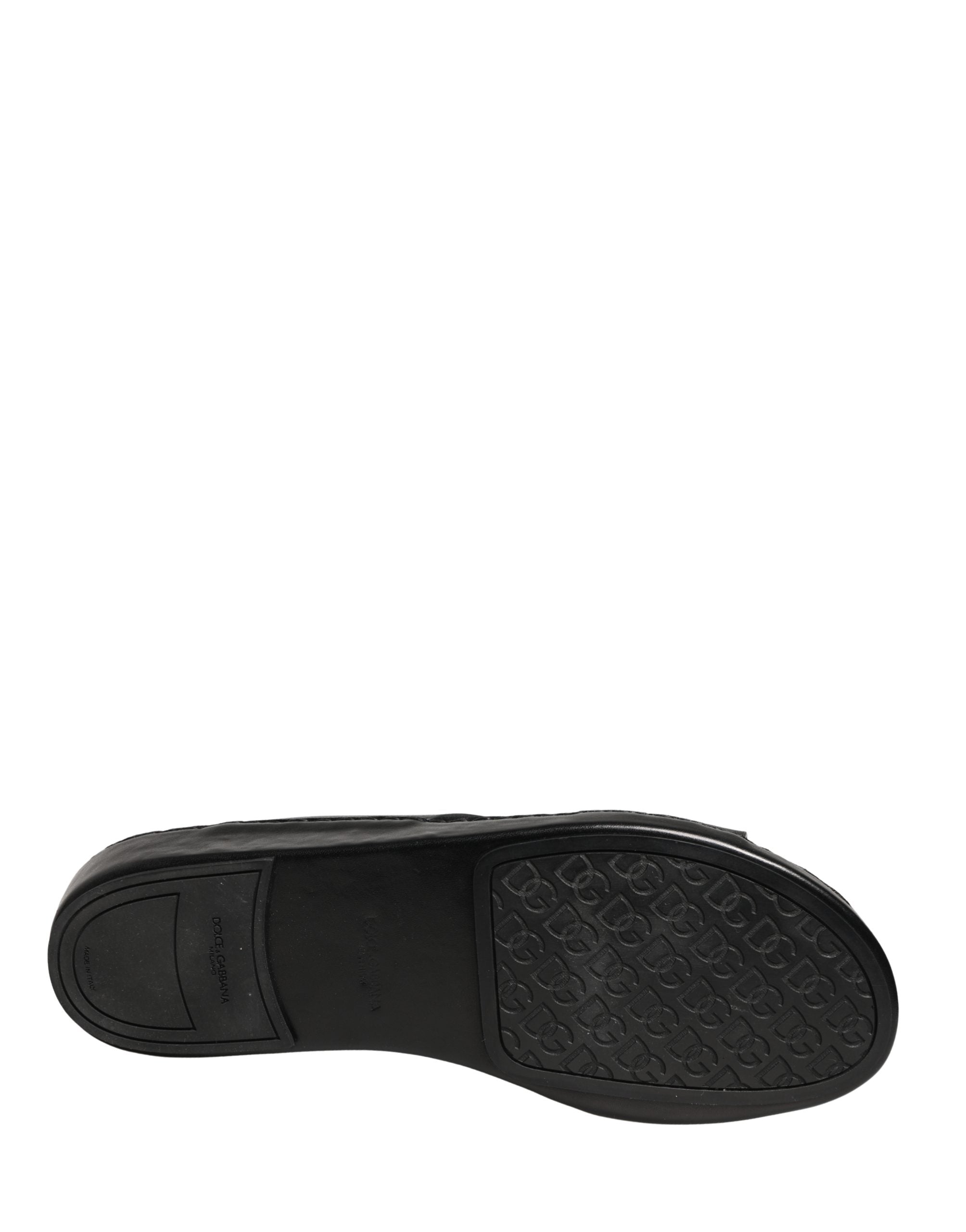 Dolce & Gabbana Black Leather Cutout DG Logo Sandals Men's Shoes