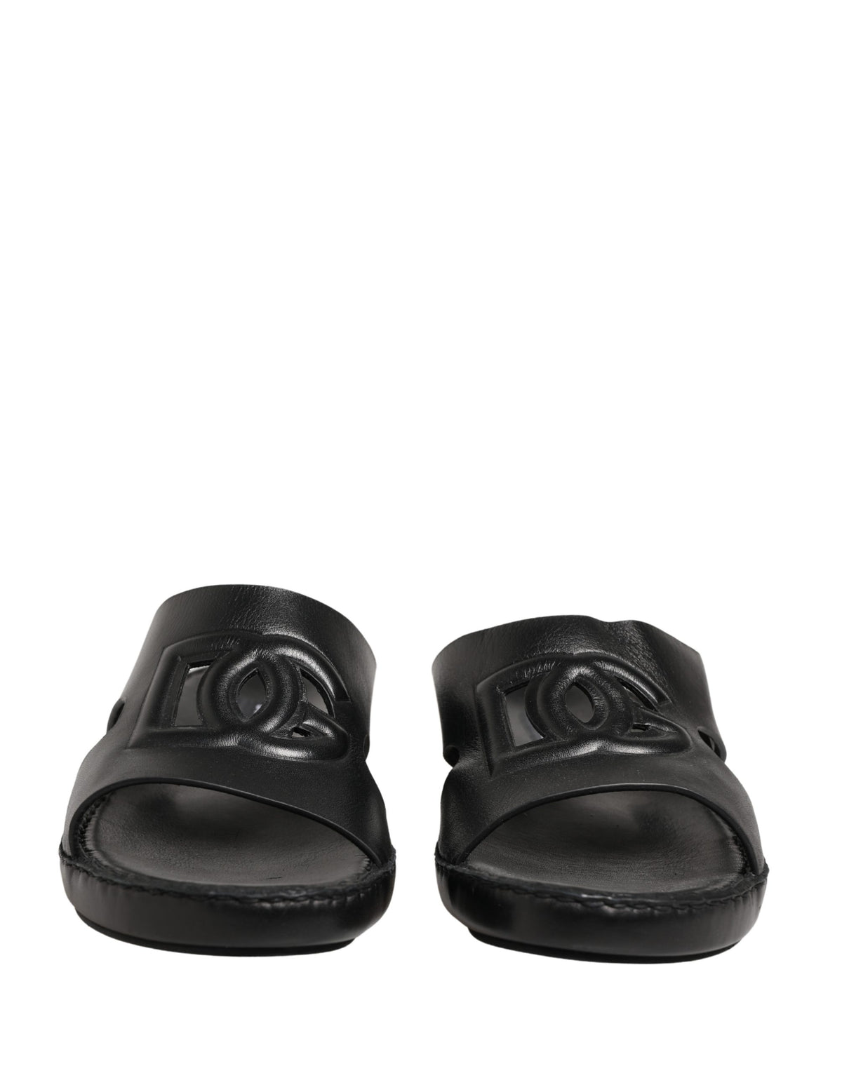 Dolce & Gabbana Black Leather Cutout DG Logo Sandals Men's Shoes