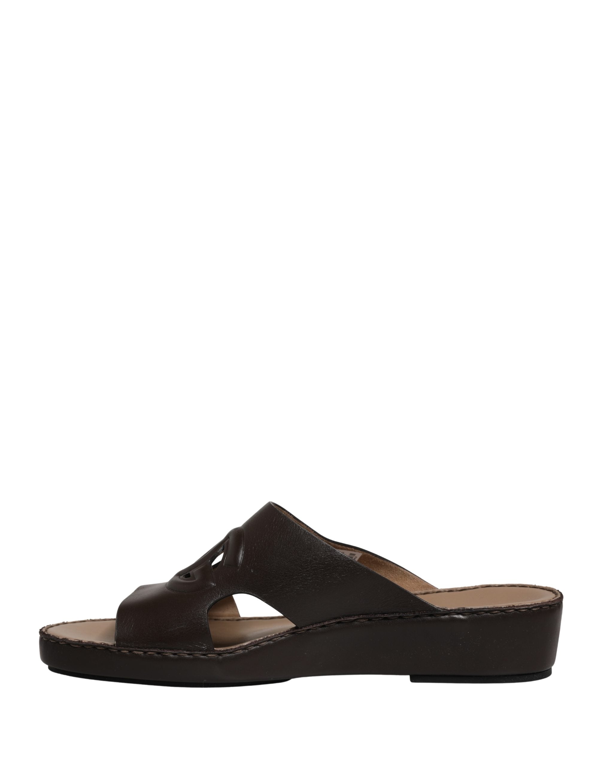 Dolce & Gabbana Brown Leather Cutout DG Logo Sandals Men's Shoes