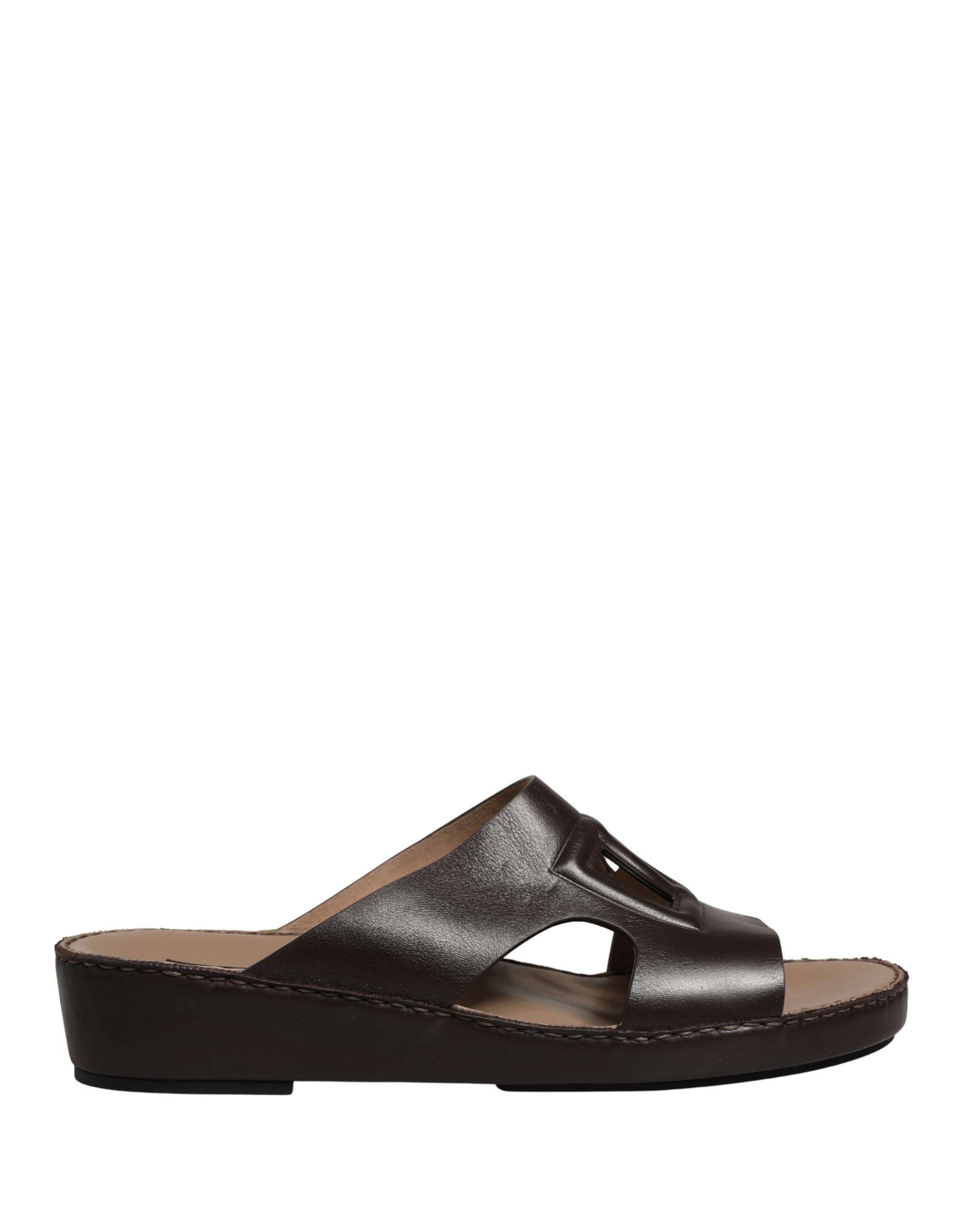 Dolce & Gabbana Brown Leather Cutout DG Logo Sandals Men's Shoes