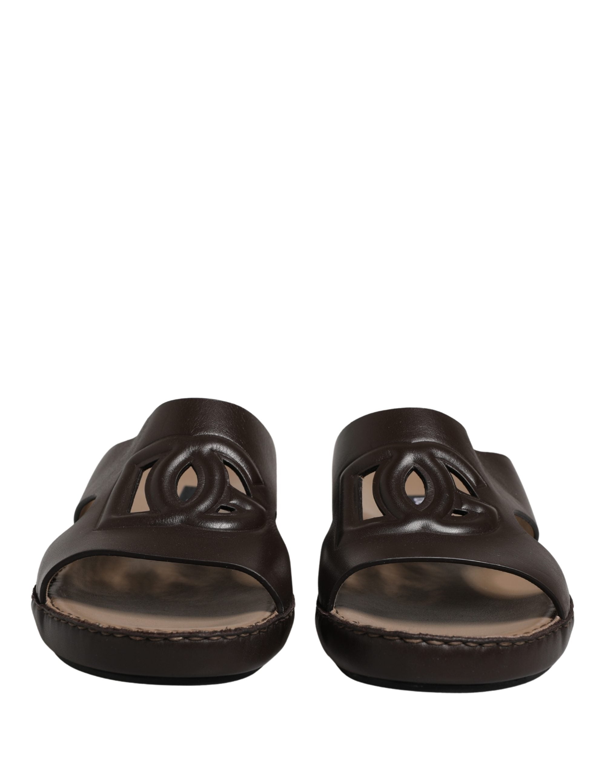 Dolce & Gabbana Brown Leather Cutout DG Logo Sandals Men's Shoes
