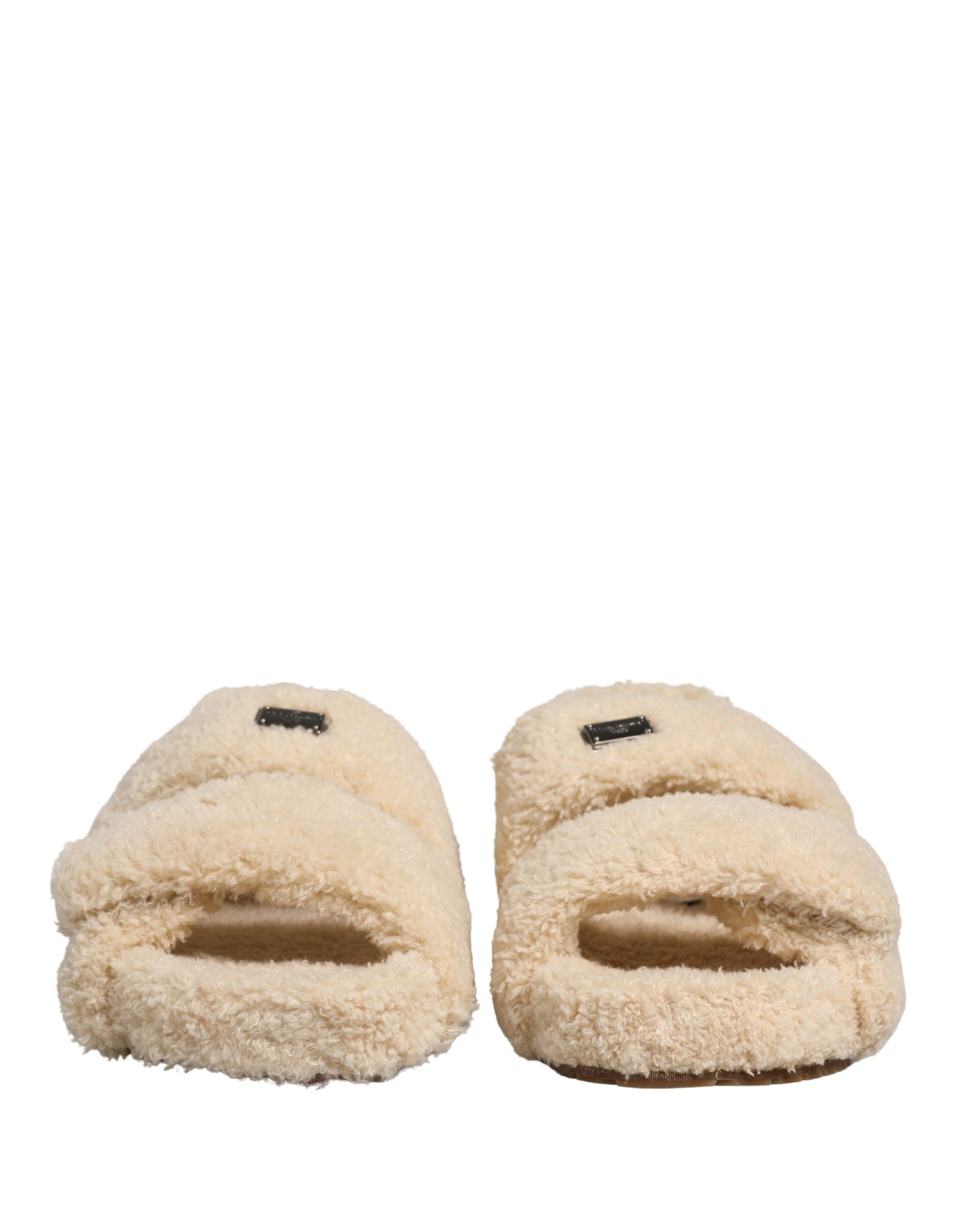 Dolce & Gabbana Beige Faux Fur Slides Men Flats Sandals Men's Shoes