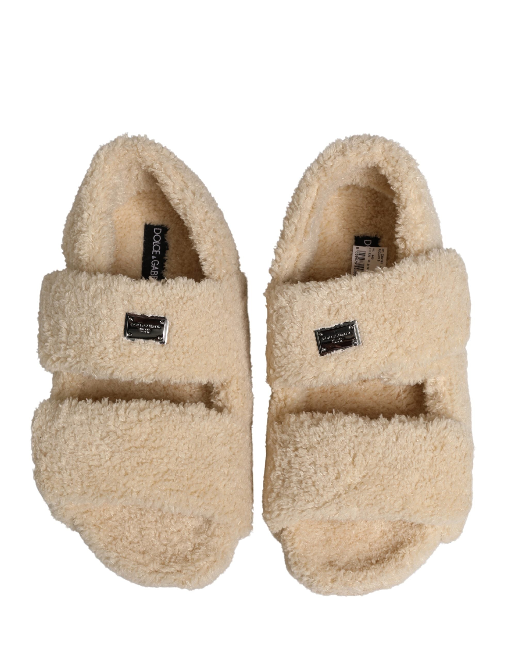 Dolce & Gabbana Beige Faux Fur Slides Men Flats Sandals Men's Shoes