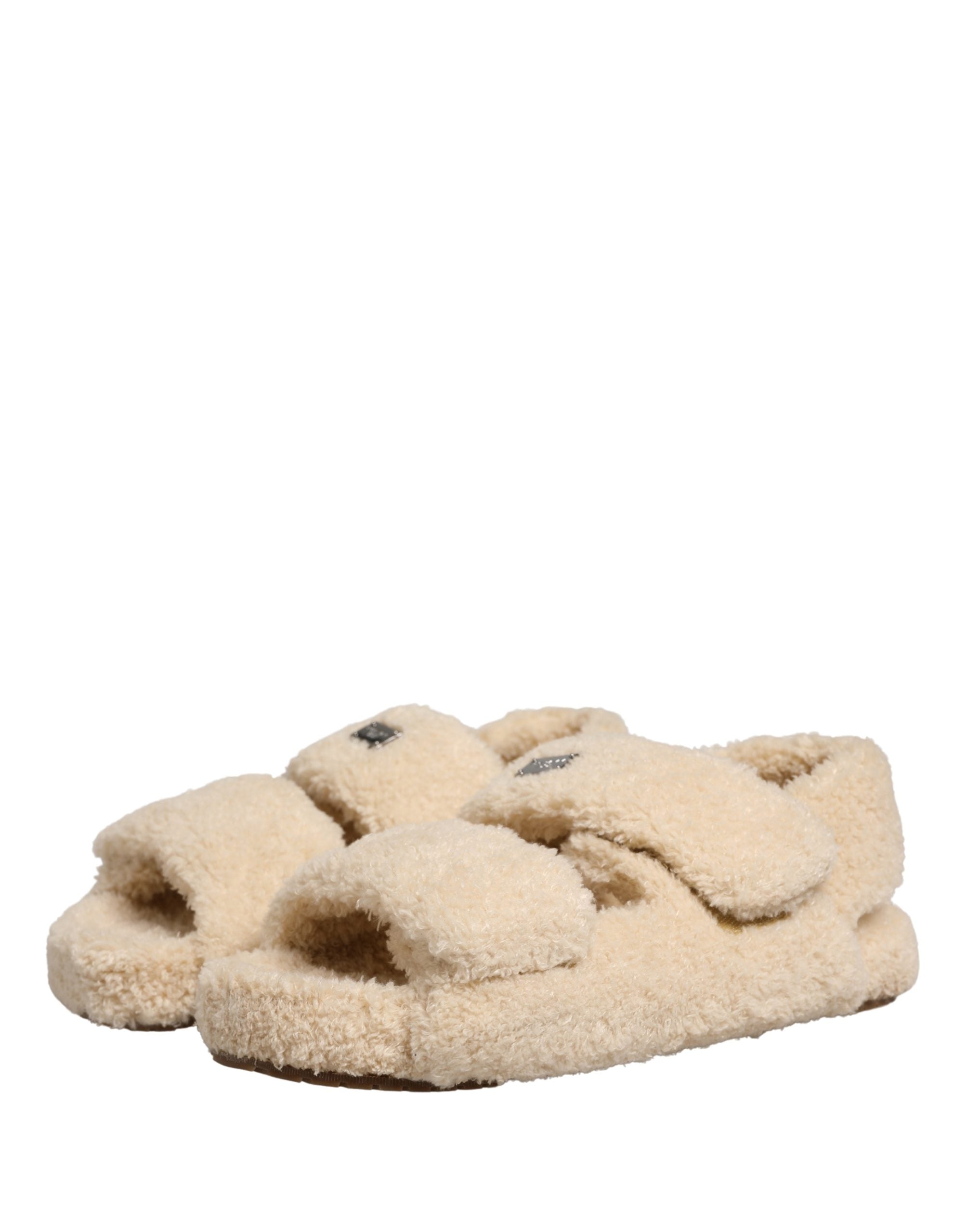 Dolce & Gabbana Beige Faux Fur Slides Men Flats Sandals Men's Shoes