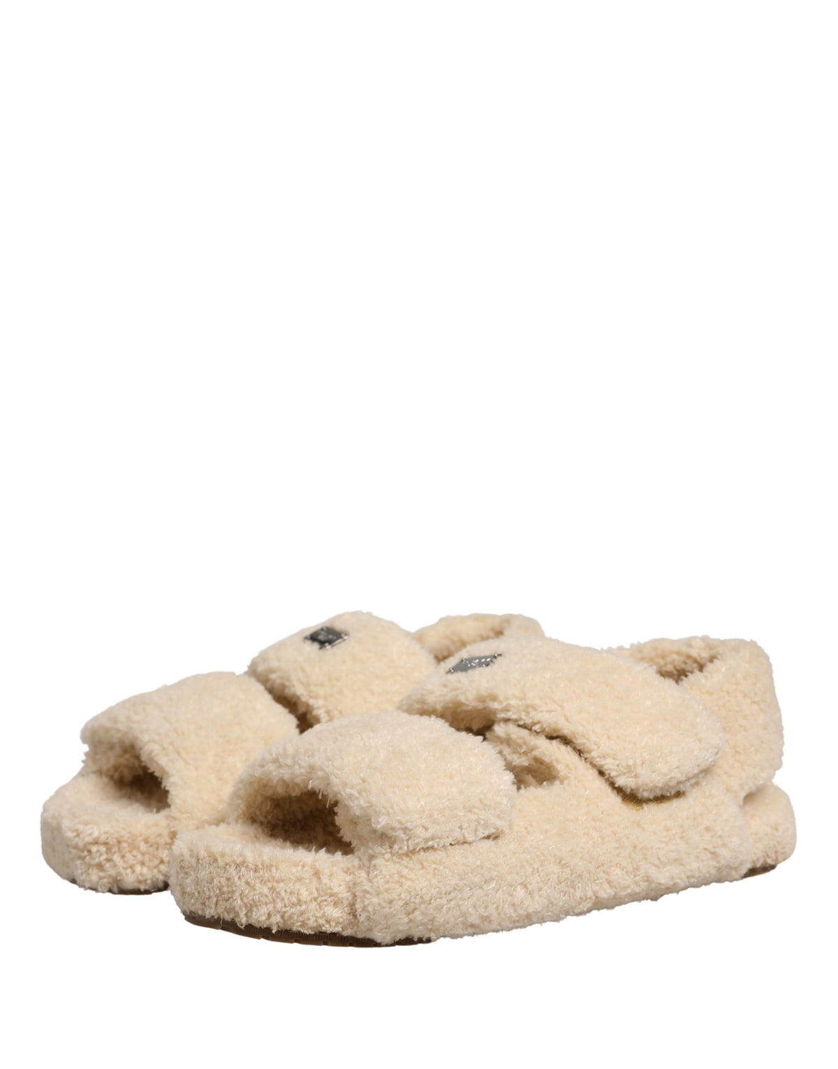 Dolce & Gabbana Beige Faux Fur Slides Men Flats Sandals Men's Shoes