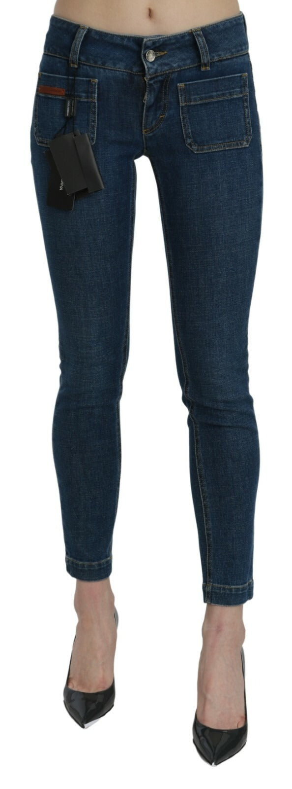 Dolce & Gabbana Blue Slim Fit Cropped Mid Waist Denim Women's Jeans