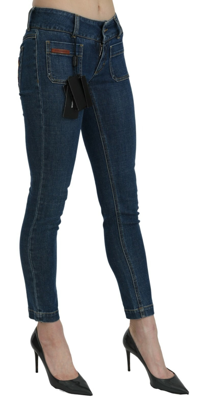 Dolce & Gabbana Blue Slim Fit Cropped Mid Waist Denim Women's Jeans