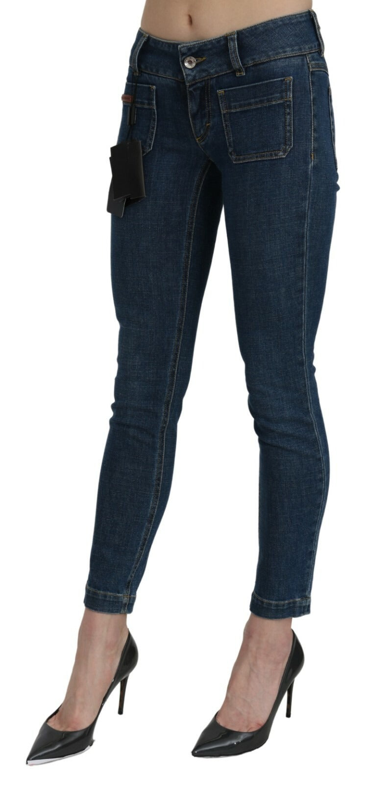Dolce & Gabbana Blue Slim Fit Cropped Mid Waist Denim Women's Jeans