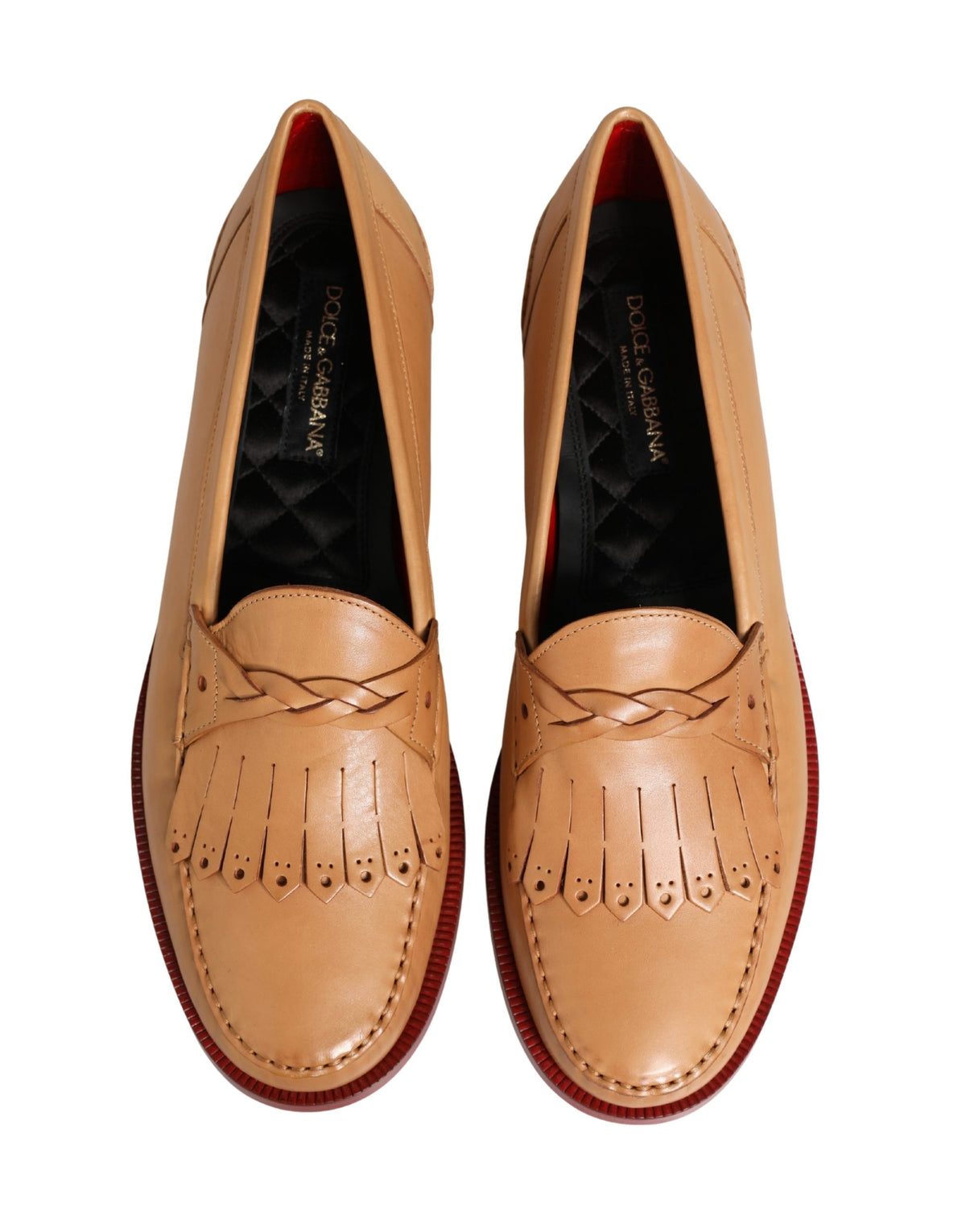 Dolce & Gabbana Beige Tassel Leather Men Slip On Loafers Men's Shoes