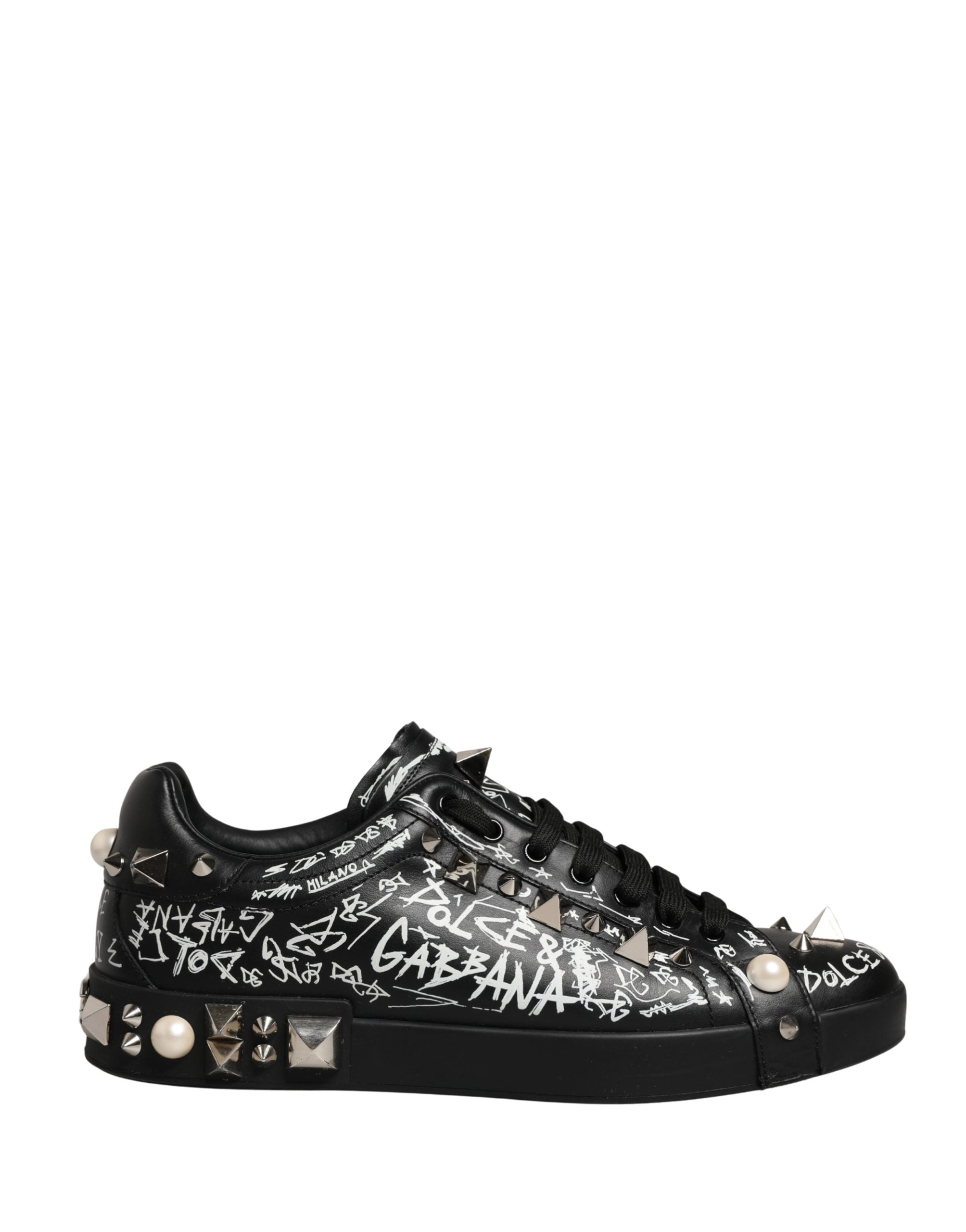 Dolce & Gabbana Black Portofino Graffiti Stud Sneakers Men's Shoes (Pre-Owned)