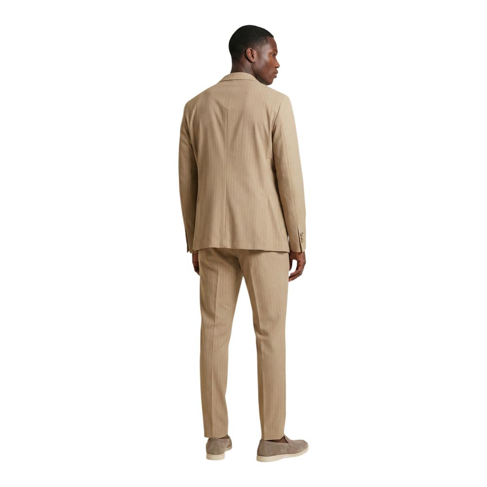 Mulish Beige Polyester Two-Piece Men's Suit