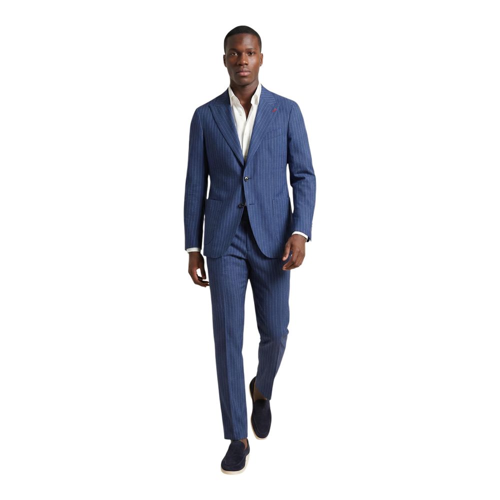 Mulish Blue Polyester Two-Piece Men's Suit