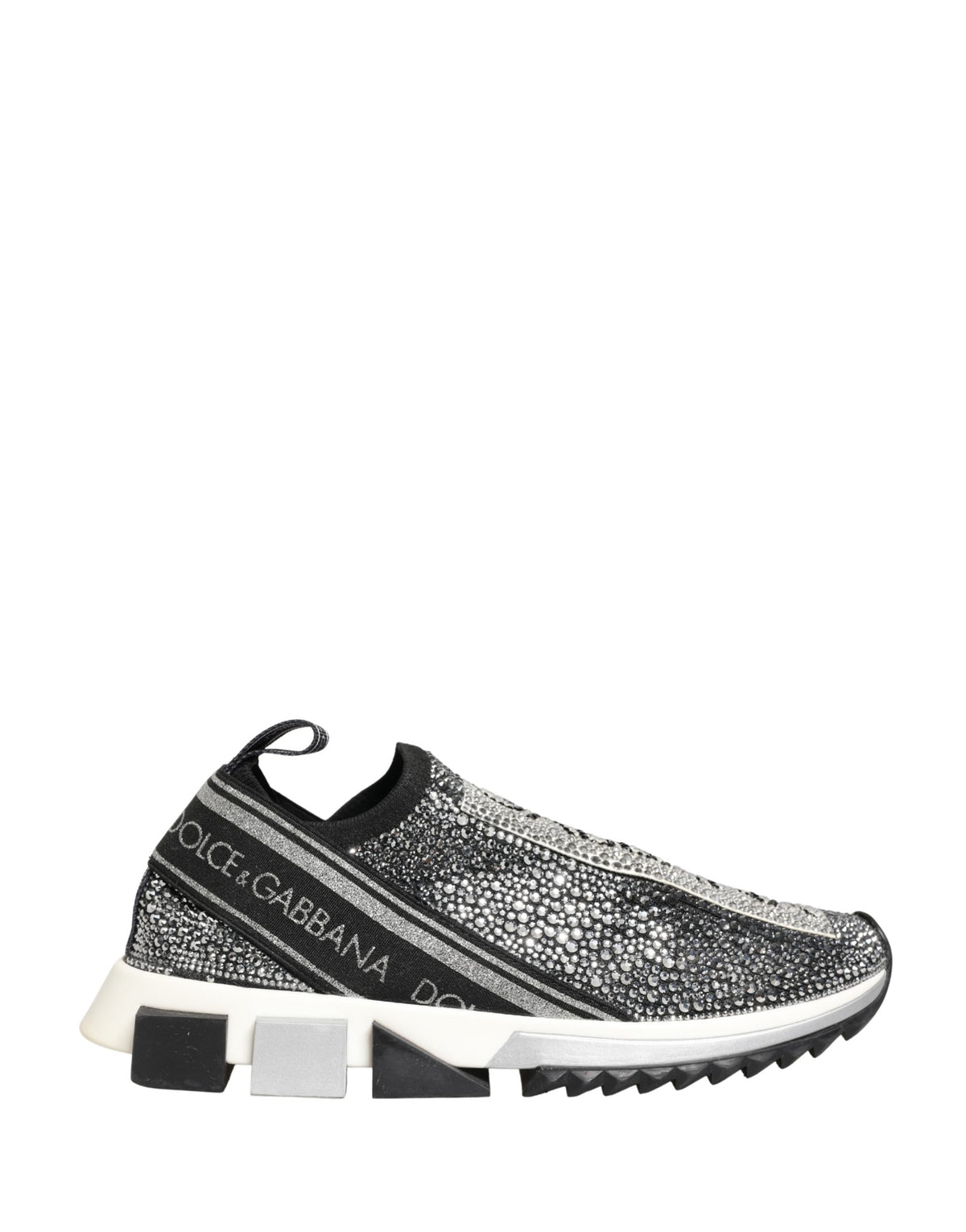 Dolce & Gabbana Silver Crystal Logo Slip On Sorrento Sneakers Women's Shoes (Pre-Owned)