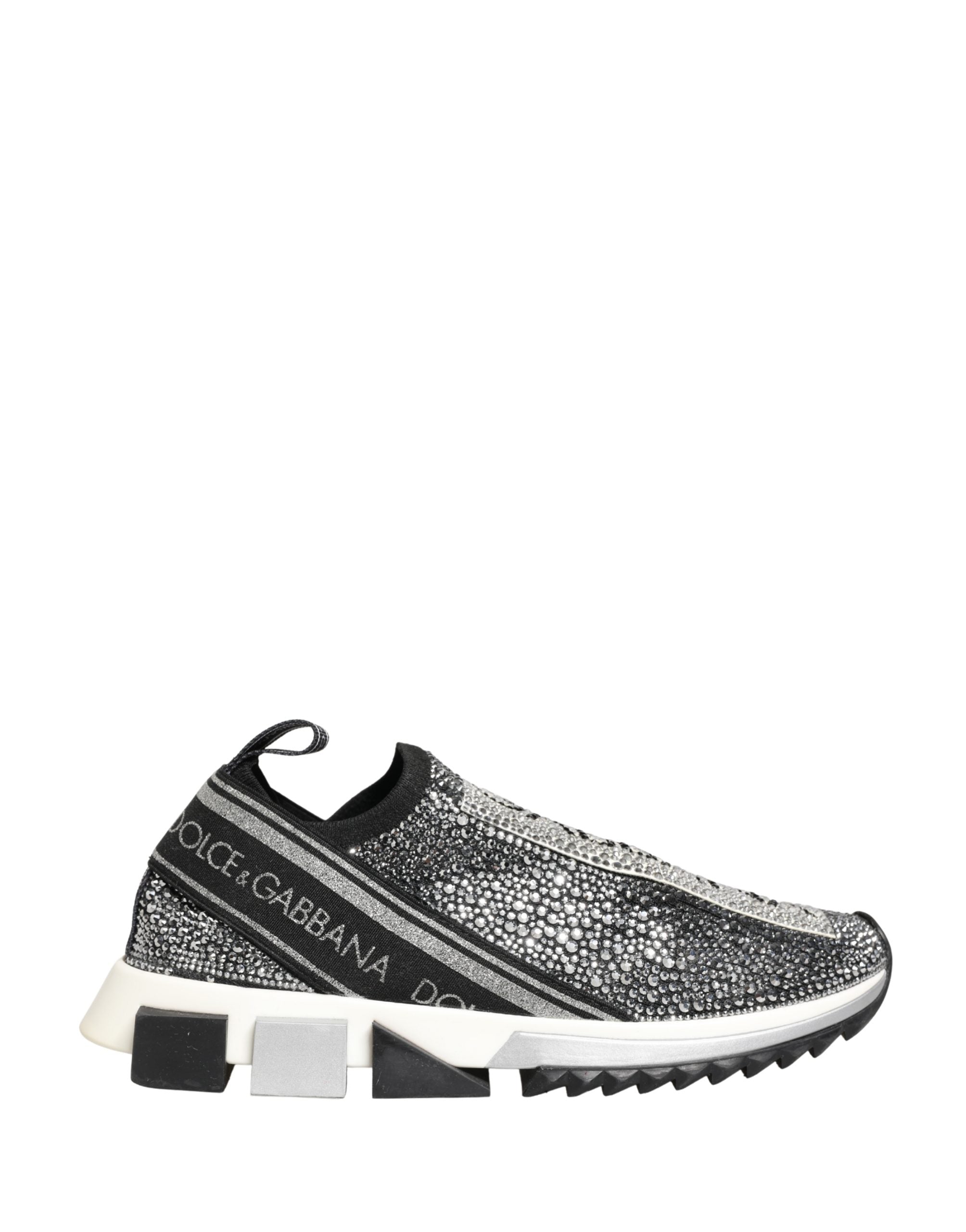 Dolce & Gabbana Silver Crystal Logo Slip On Sorrento Sneakers Women's Shoes (Pre-Owned)
