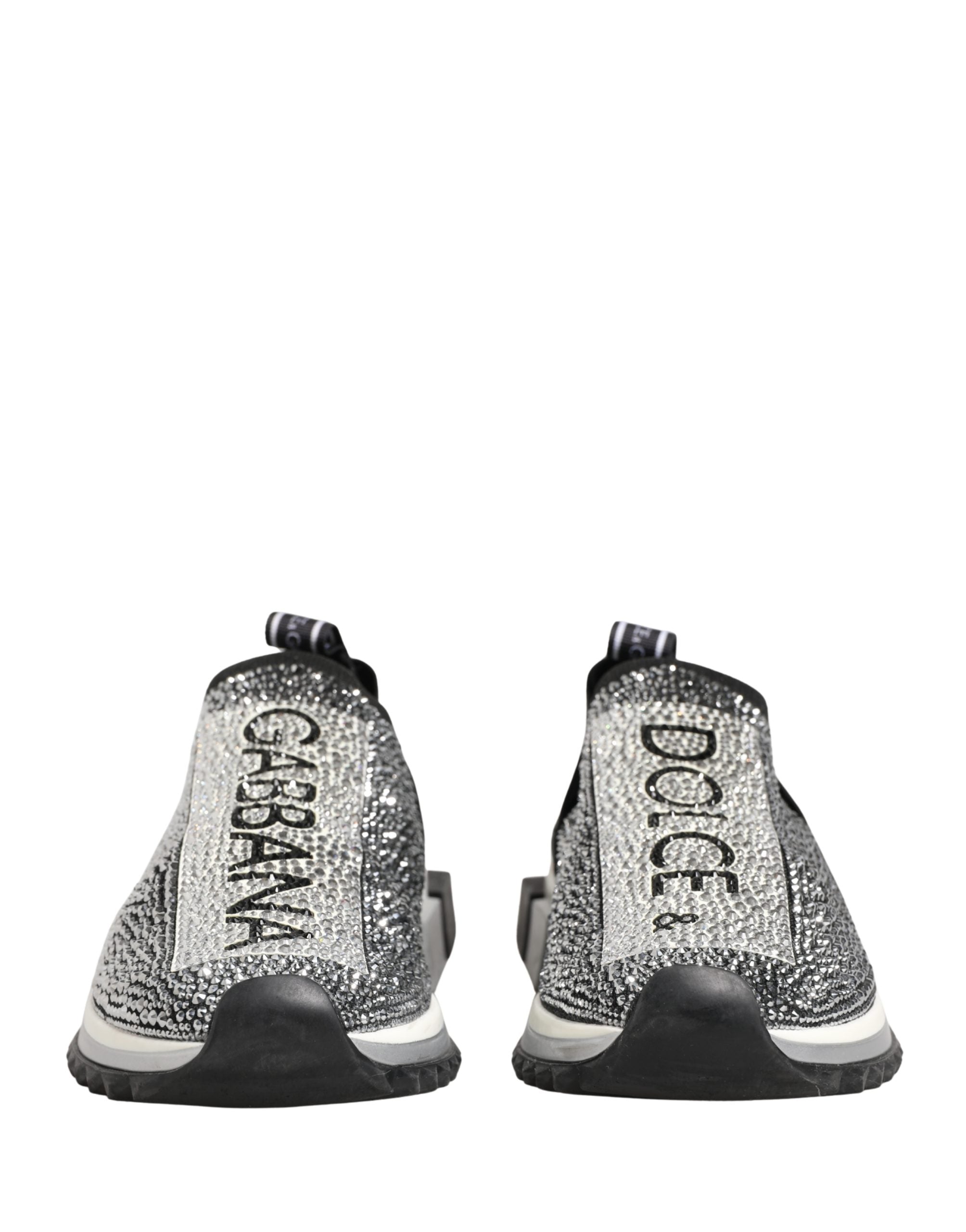 Dolce & Gabbana Silver Crystal Logo Slip On Sorrento Sneakers Women's Shoes (Pre-Owned)