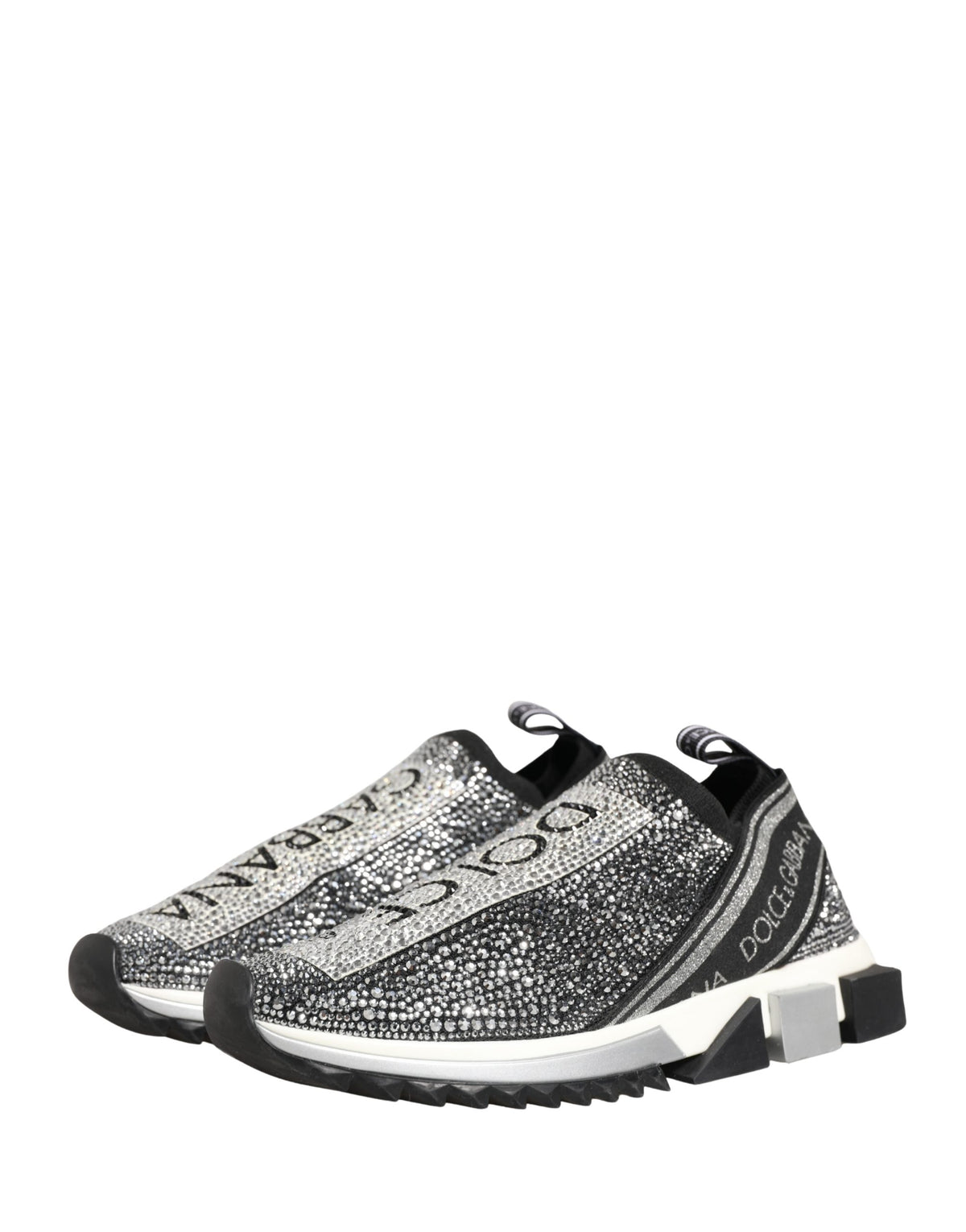 Dolce & Gabbana Silver Crystal Logo Slip On Sorrento Sneakers Women's Shoes (Pre-Owned)