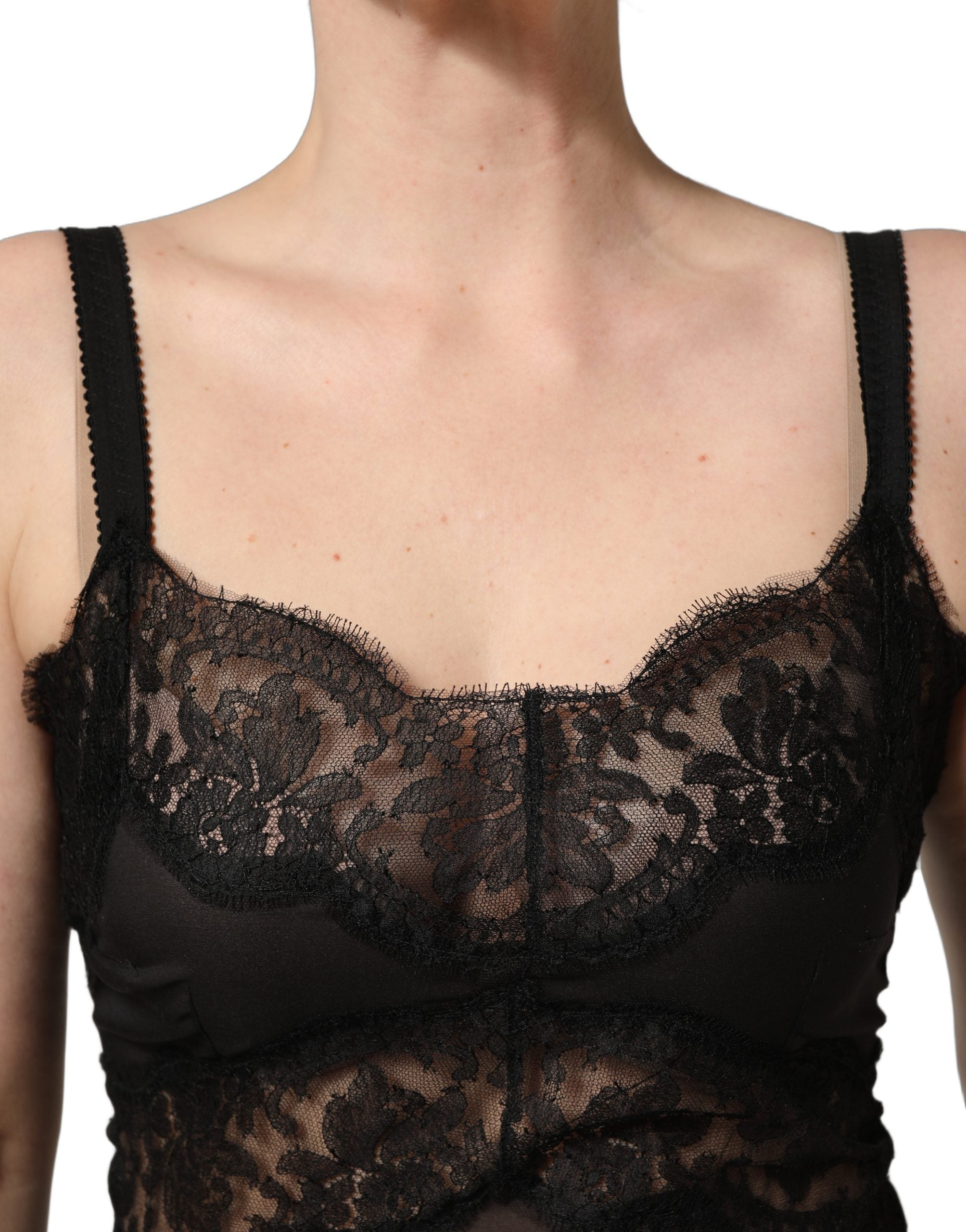 Dolce & Gabbana Black Silk Lace Slip Lingerie Chemise Women's Sleepwear