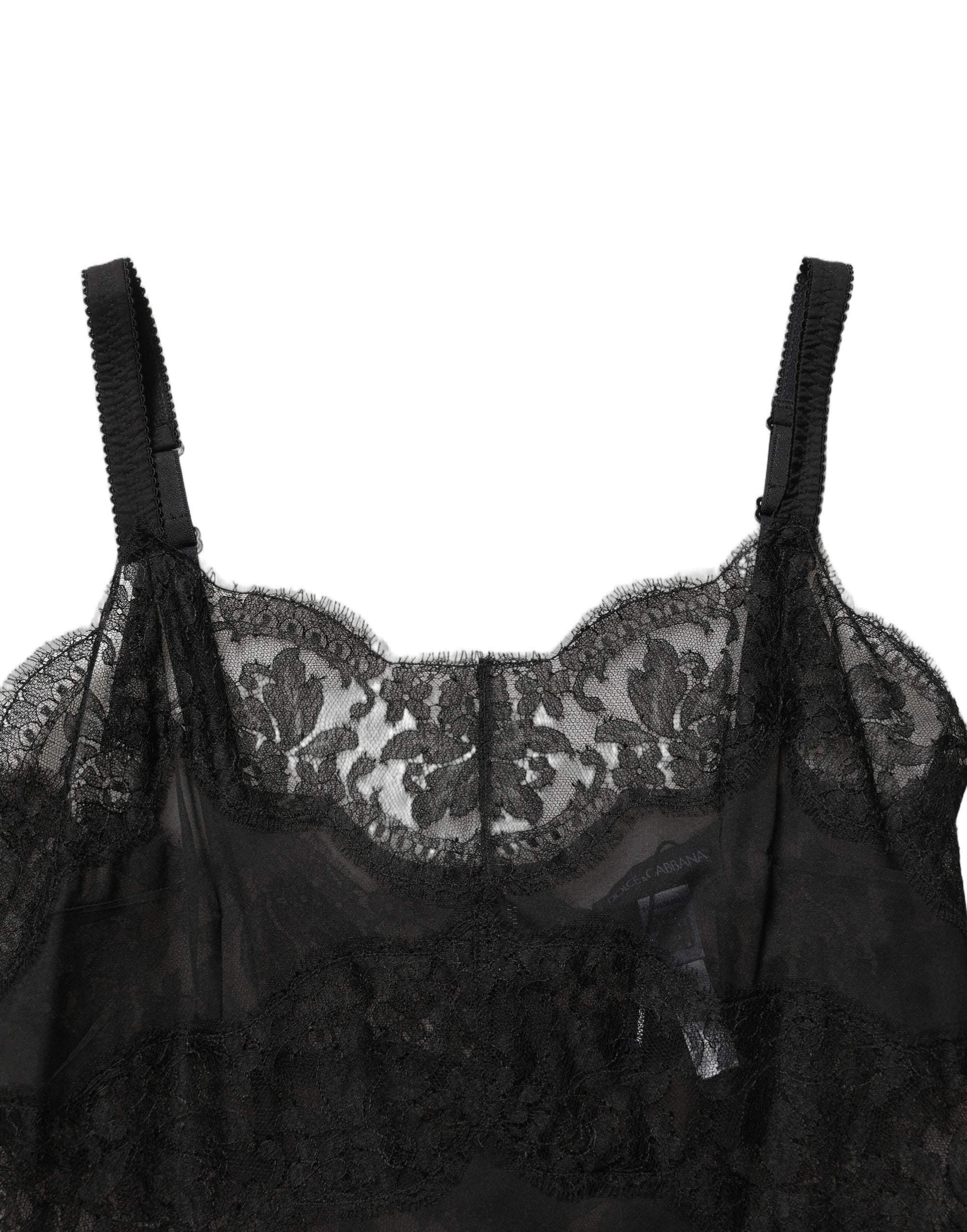 Dolce & Gabbana Black Silk Lace Slip Lingerie Chemise Women's Sleepwear