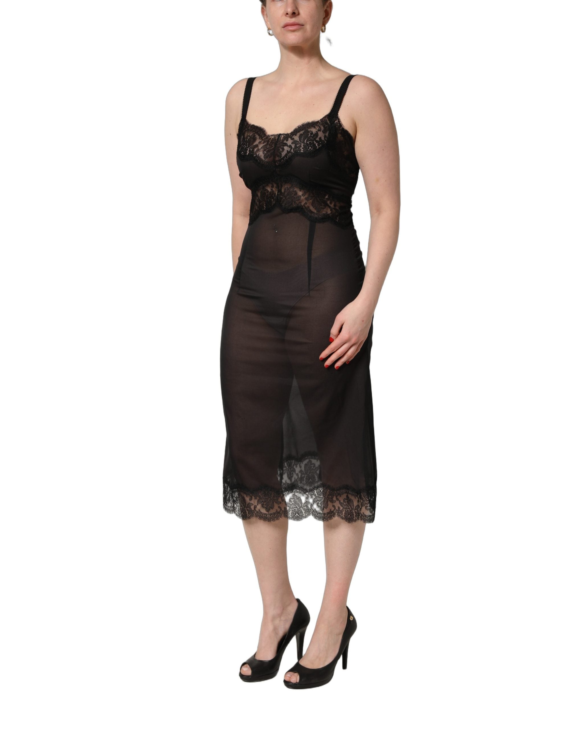 Dolce & Gabbana Black Silk Lace Slip Lingerie Chemise Women's Sleepwear