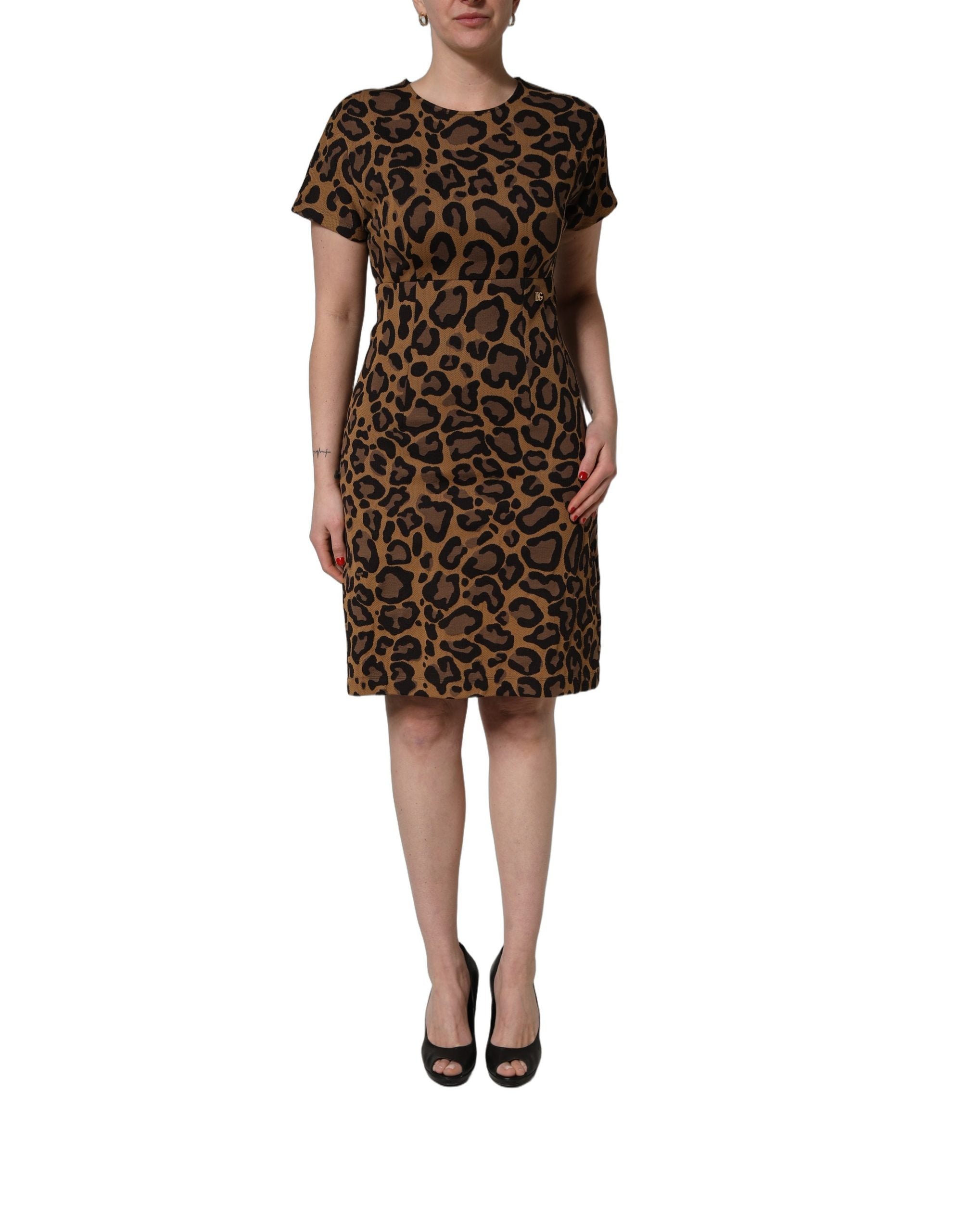 Dolce & Gabbana Brown Leopard Jacquard Knee Length Women's Dress