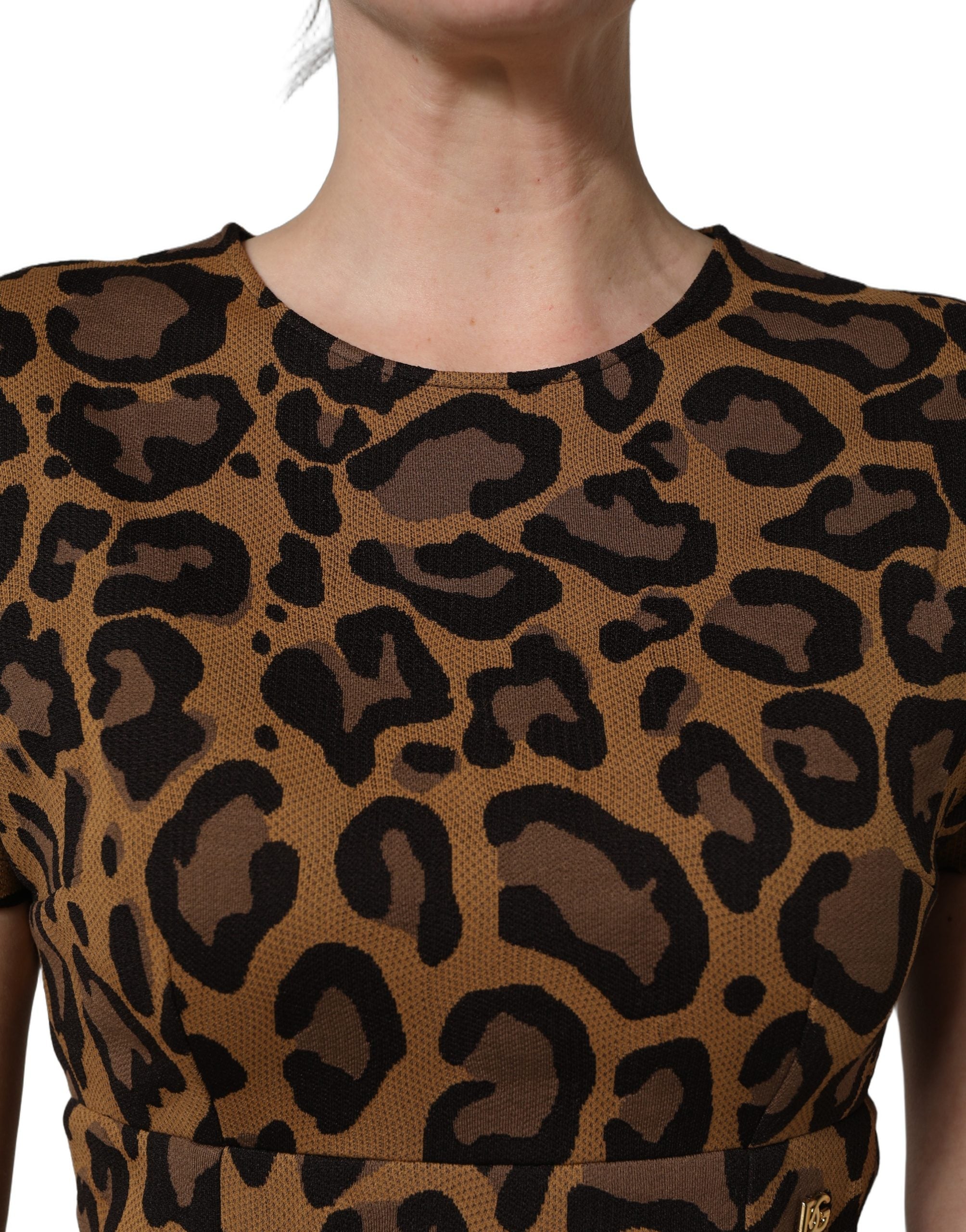 Dolce & Gabbana Brown Leopard Jacquard Knee Length Women's Dress