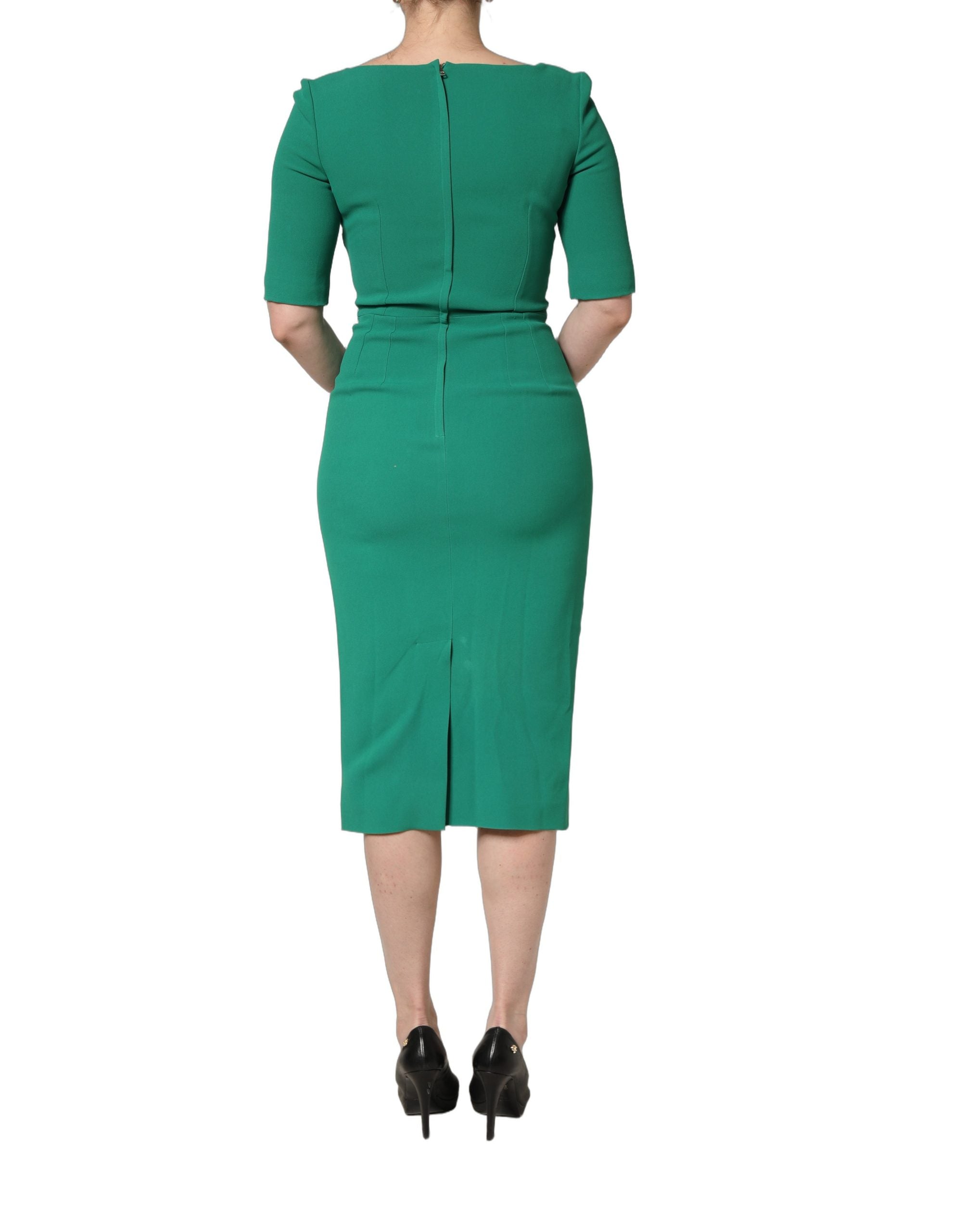 Dolce & Gabbana Green Short Sleeve Pencil Sheath Midi Women's Dress (Pre-Owned)