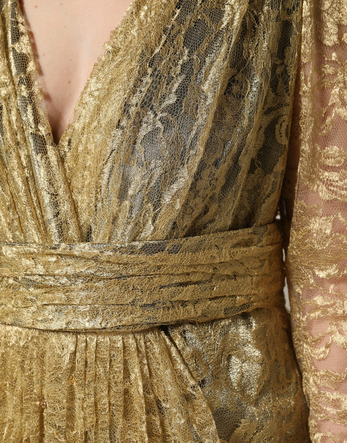 Dolce & Gabbana Gold Sheer Lace Crystal Embellished Women's Dress