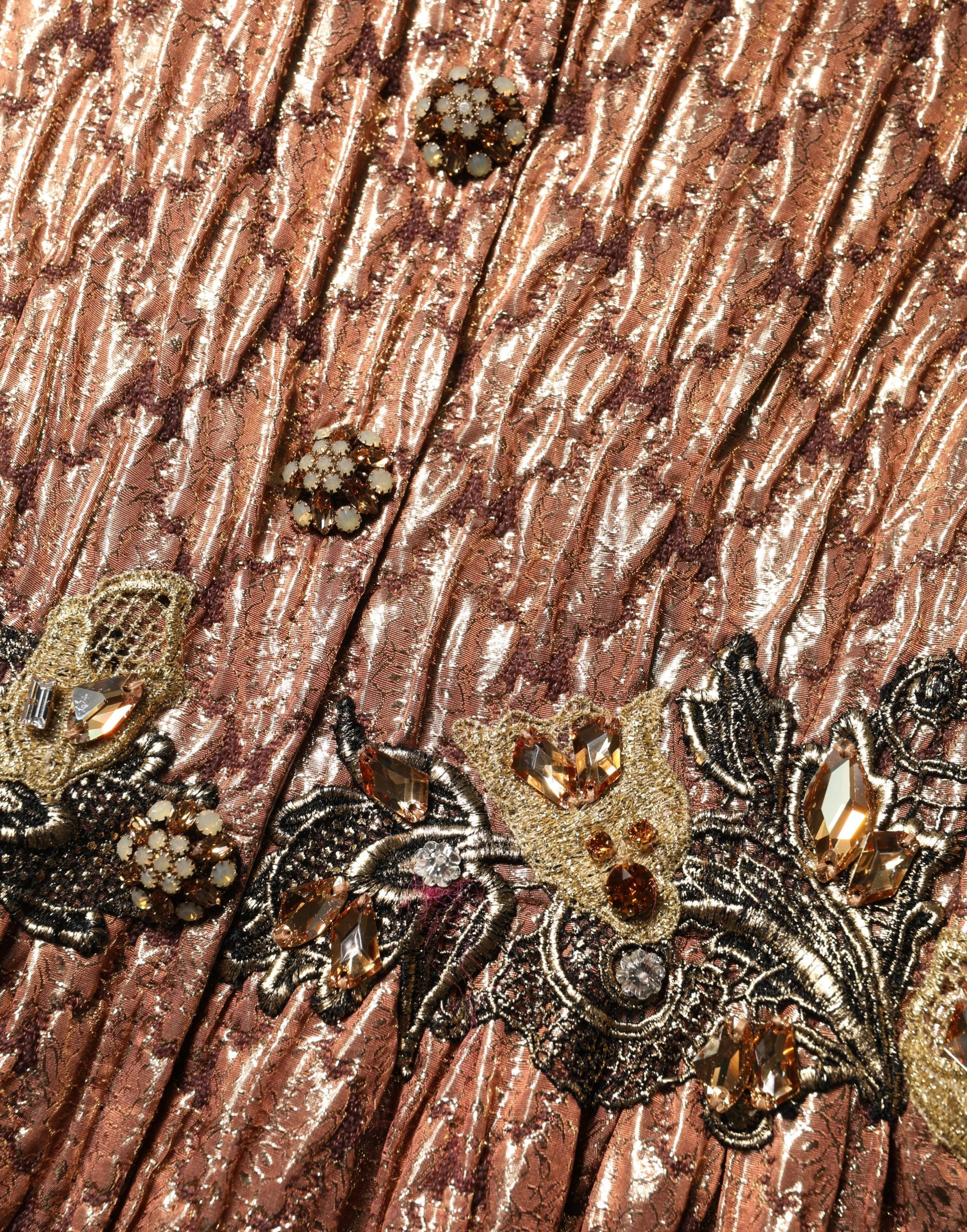 Dolce & Gabbana Brown Metallic Crystal Evening Gown Women's Dress