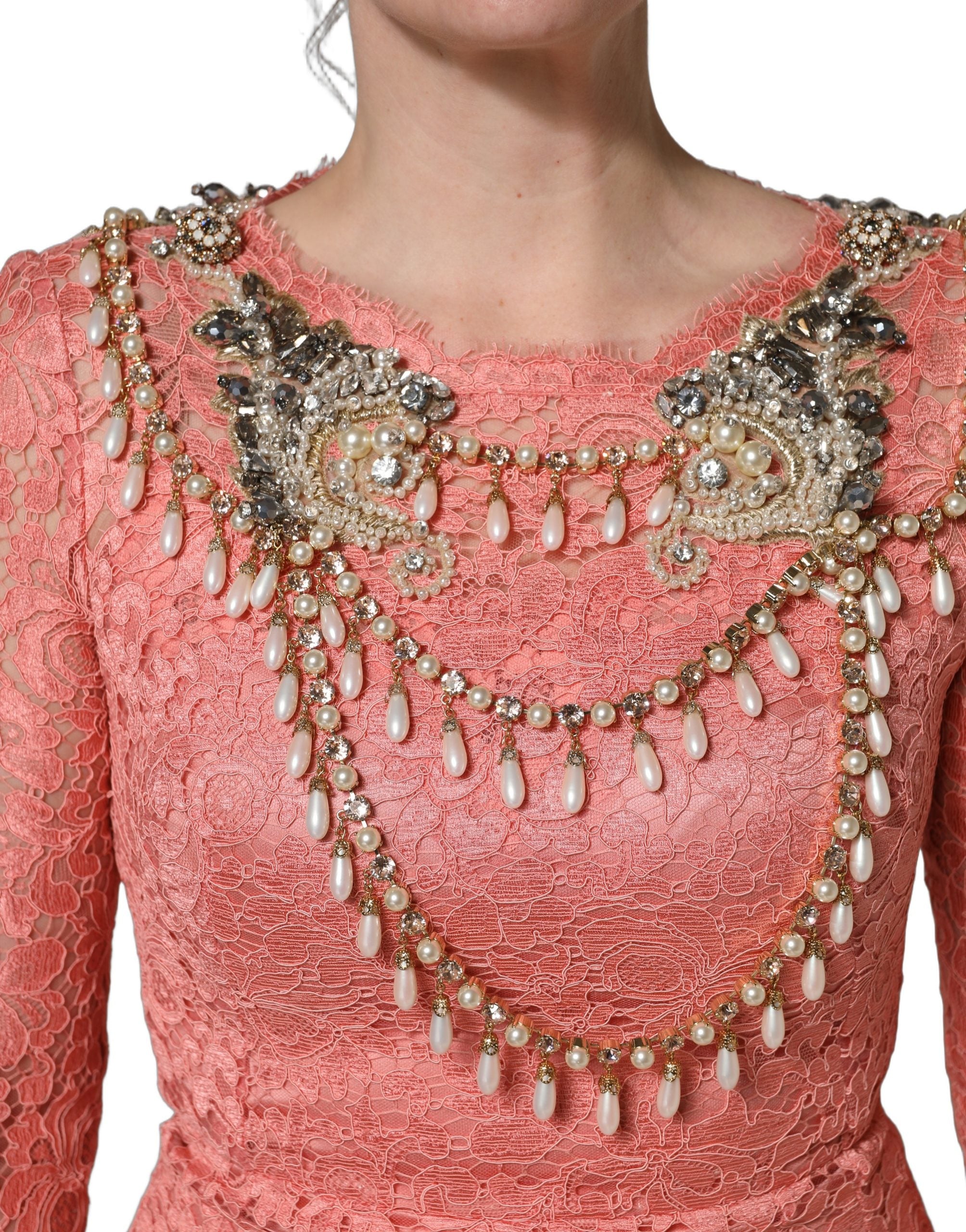 Dolce & Gabbana Pink Embellished Mermaid Lace Gown Women's Dress