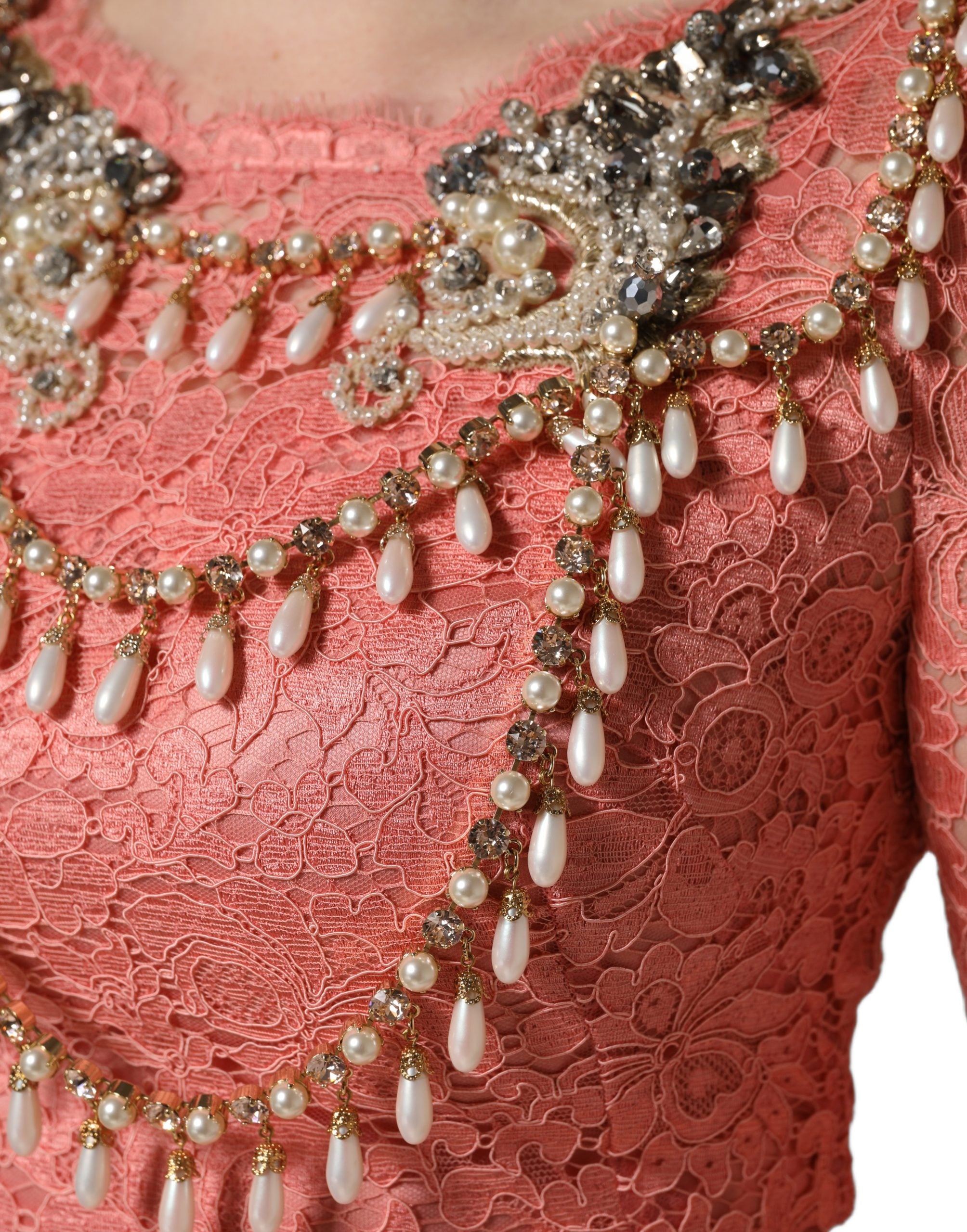 Dolce & Gabbana Pink Embellished Mermaid Lace Gown Women's Dress