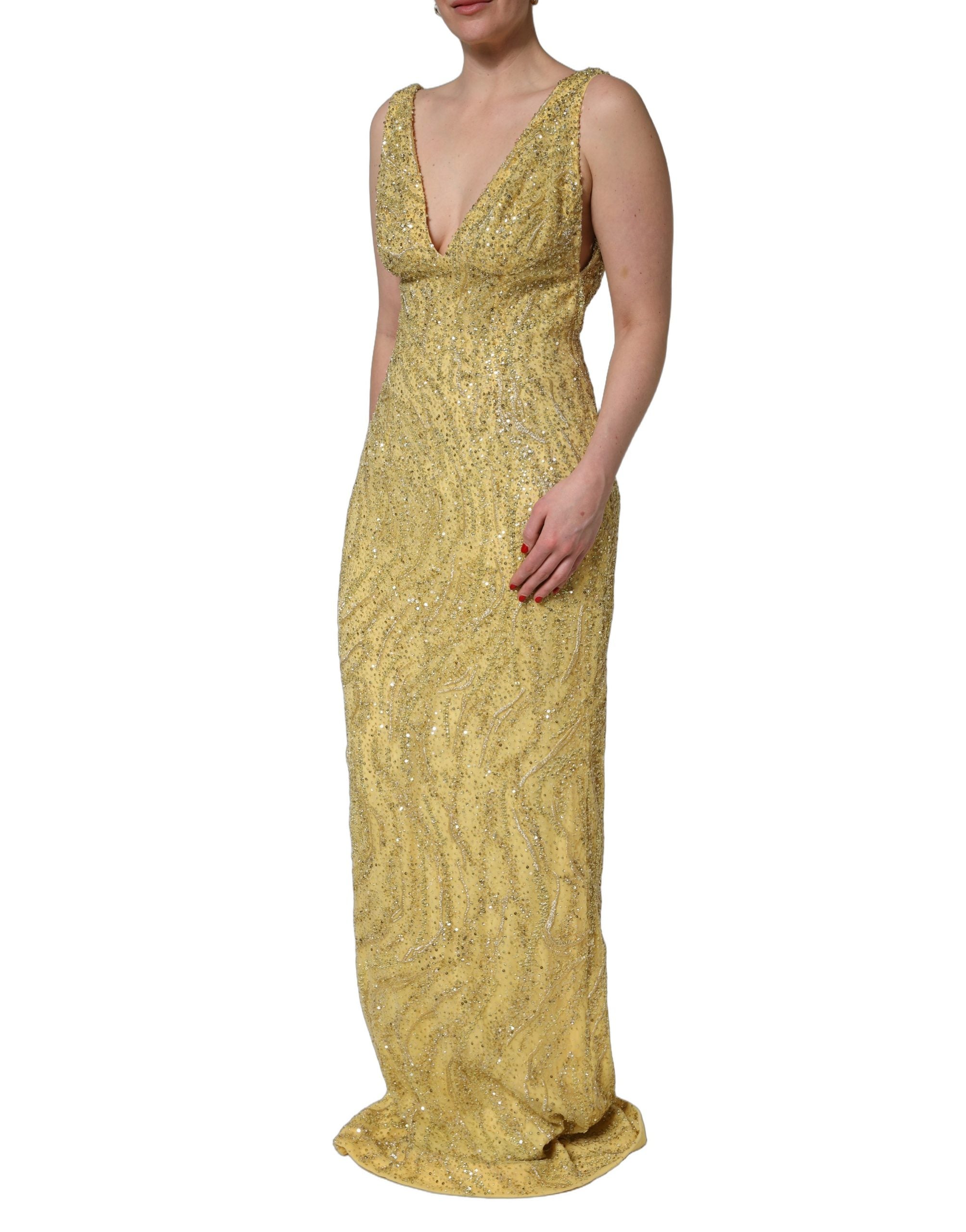 Dolce & Gabbana Gold V-neckline Mermaid Sequinned Gown Women's Dress