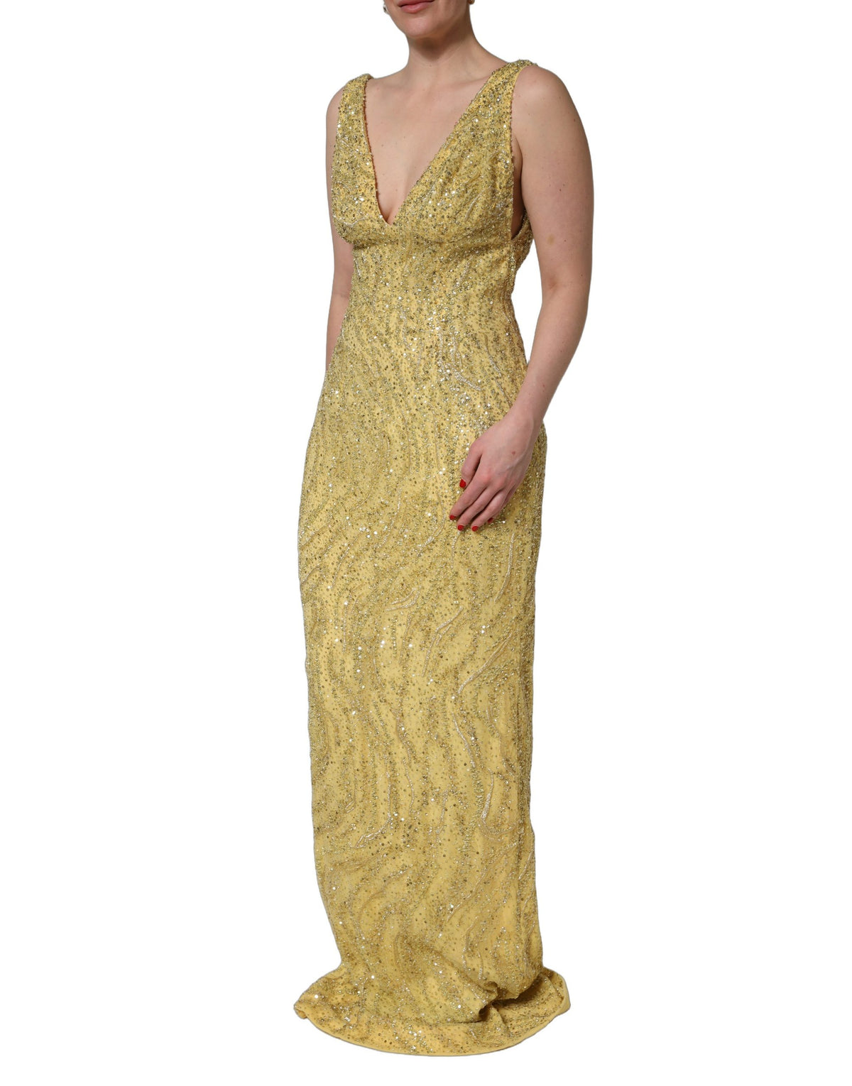 Dolce & Gabbana Gold V-neckline Mermaid Sequinned Gown Women's Dress