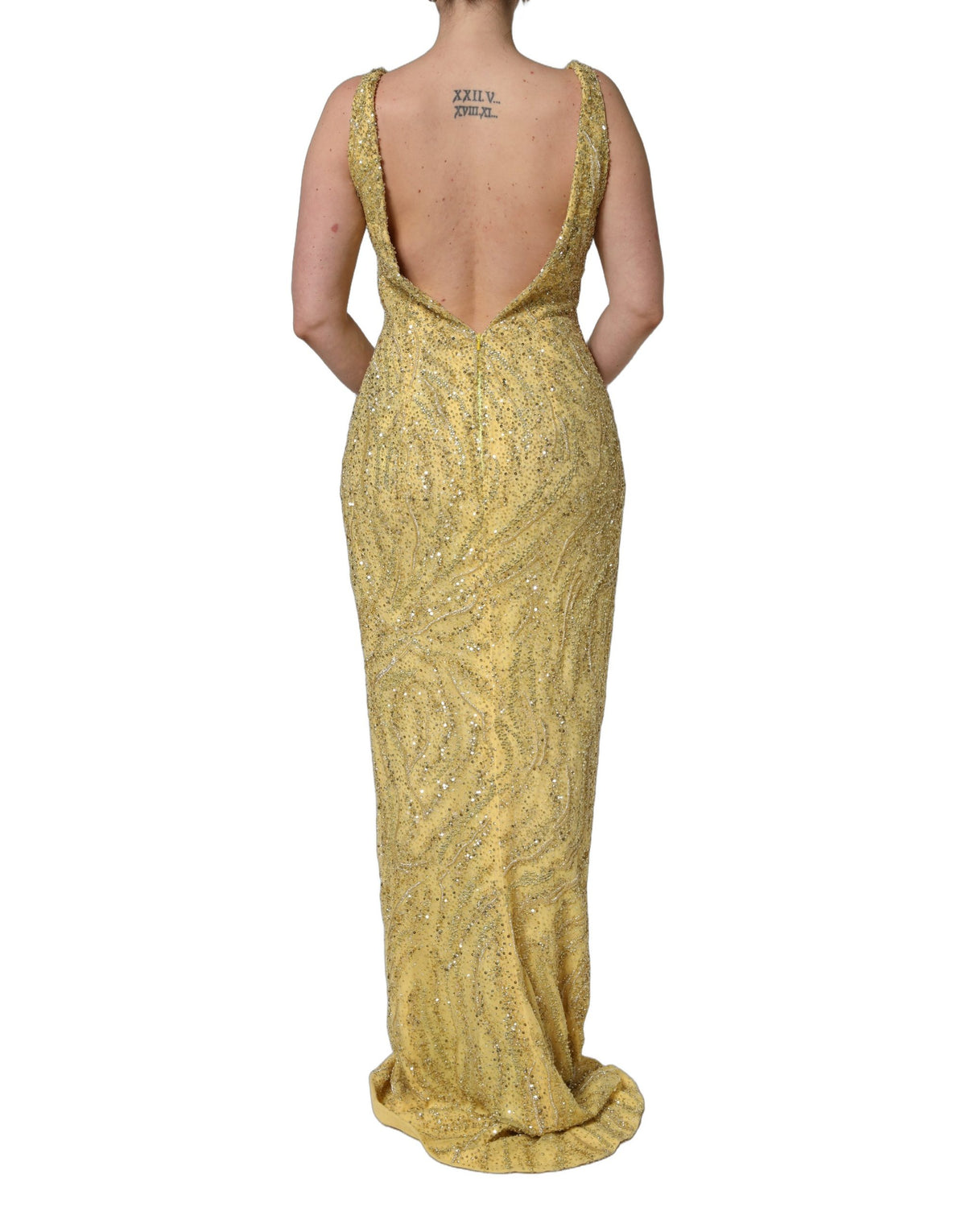 Dolce & Gabbana Gold V-neckline Mermaid Sequinned Gown Women's Dress