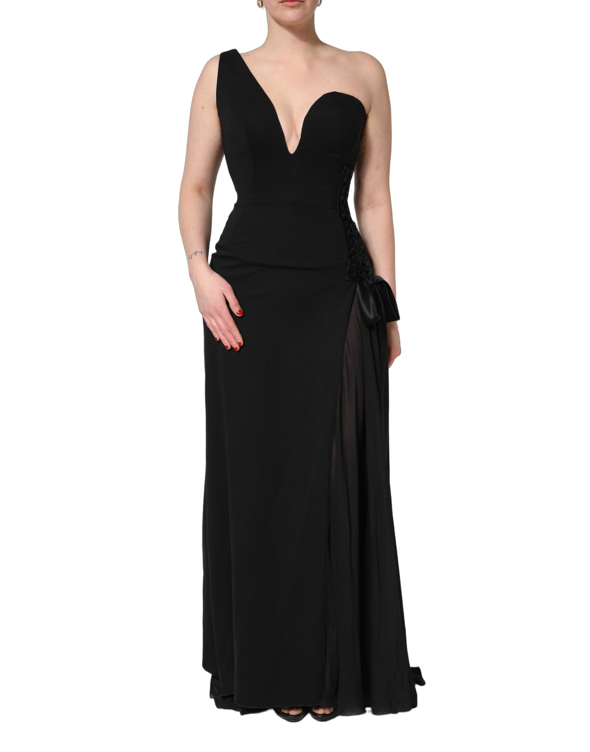 Dolce & Gabbana Black One Shoulder Neckline Long Gown Women's Dress (Pre-Owned)