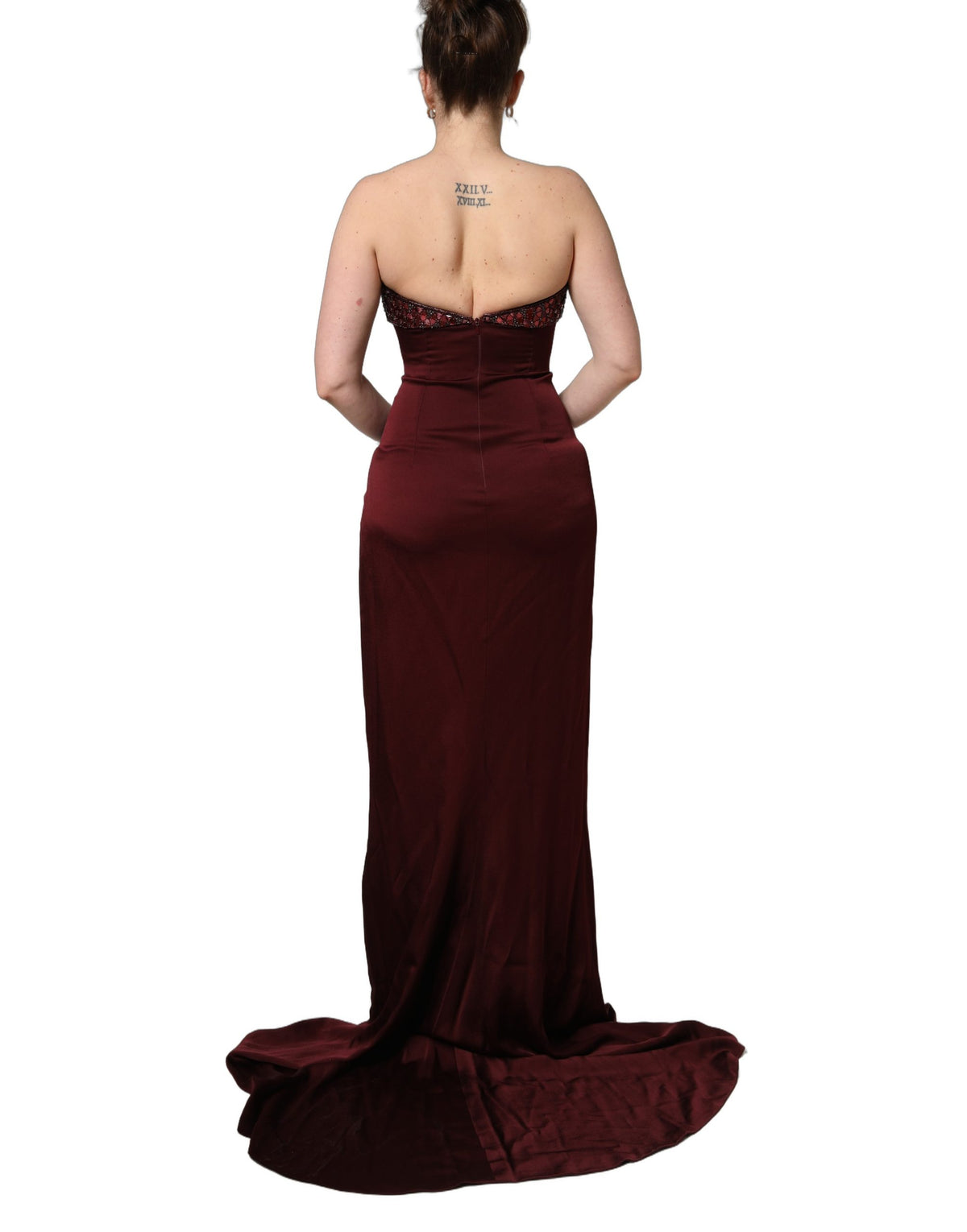 Dolce & Gabbana Maroon Embellished Vneck Evening Gown Women's Dress