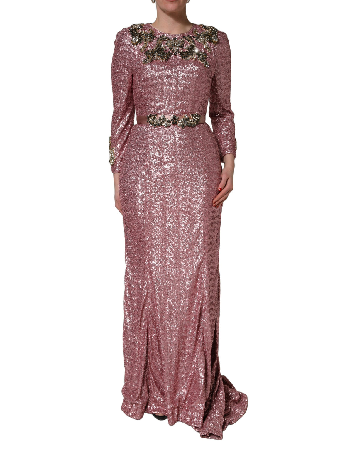 Dolce & Gabbana Pink Embellished Sequined Evening Gown Women's Dress (Pre-Owned)