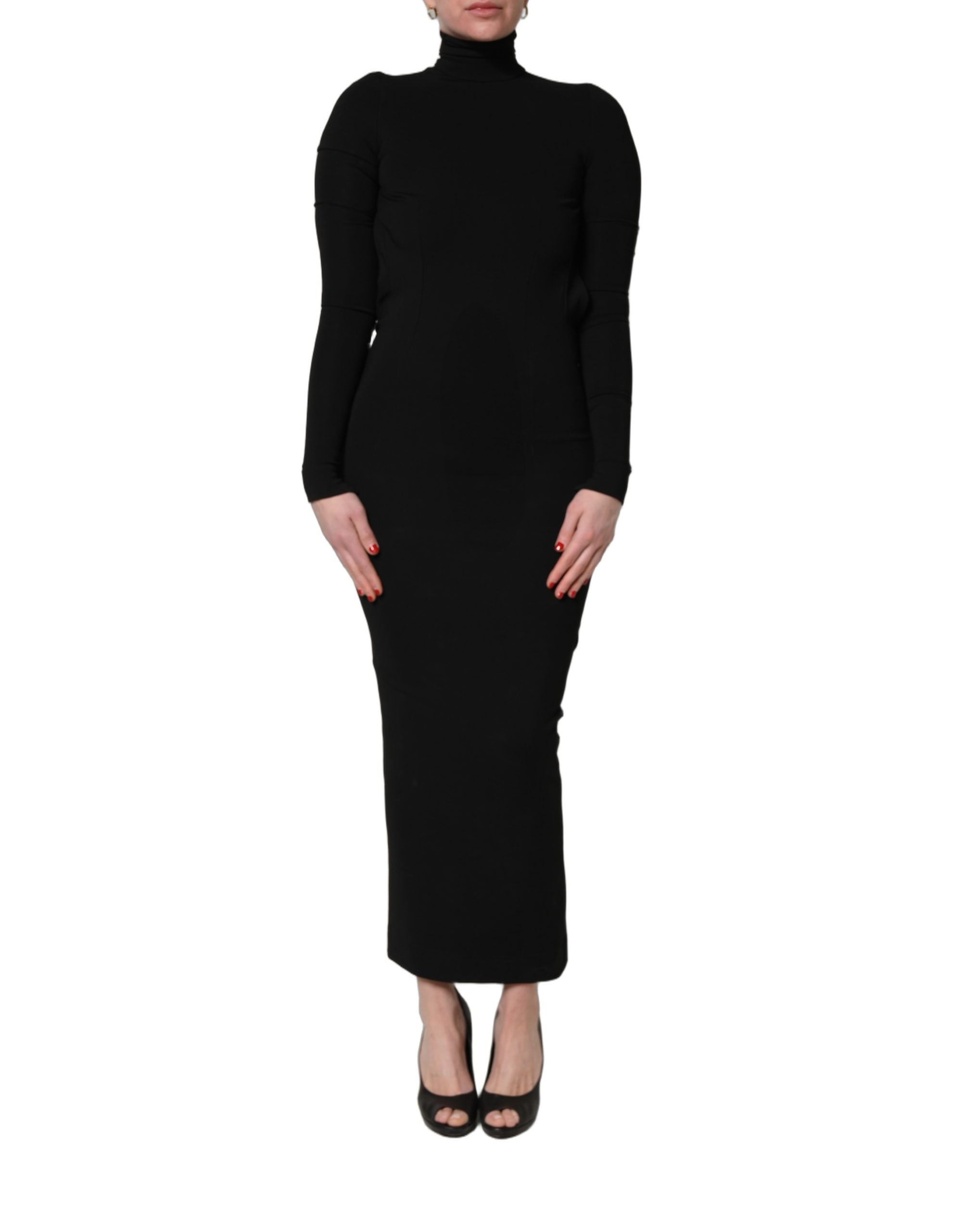 Dolce & Gabbana Black Long Sleeves Viscose Sheath Maxi Women's Dress (Pre-Owned)