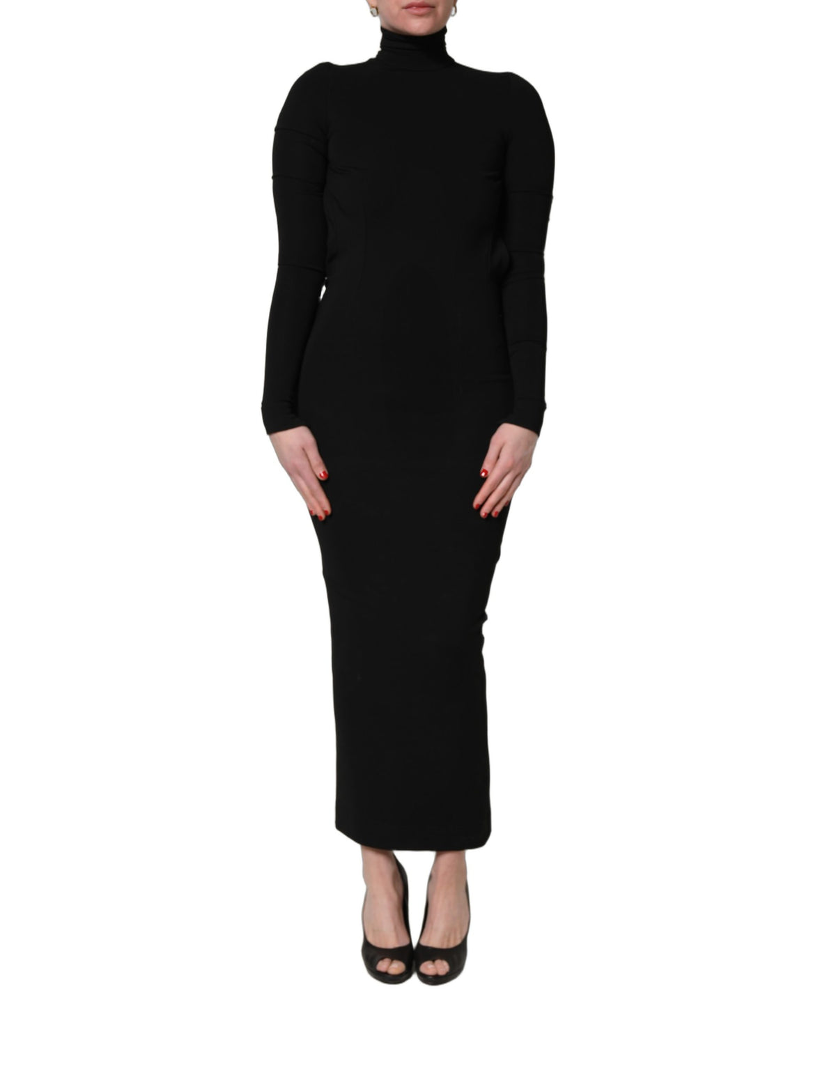 Dolce & Gabbana Black Long Sleeves Viscose Sheath Maxi Women's Dress (Pre-Owned)