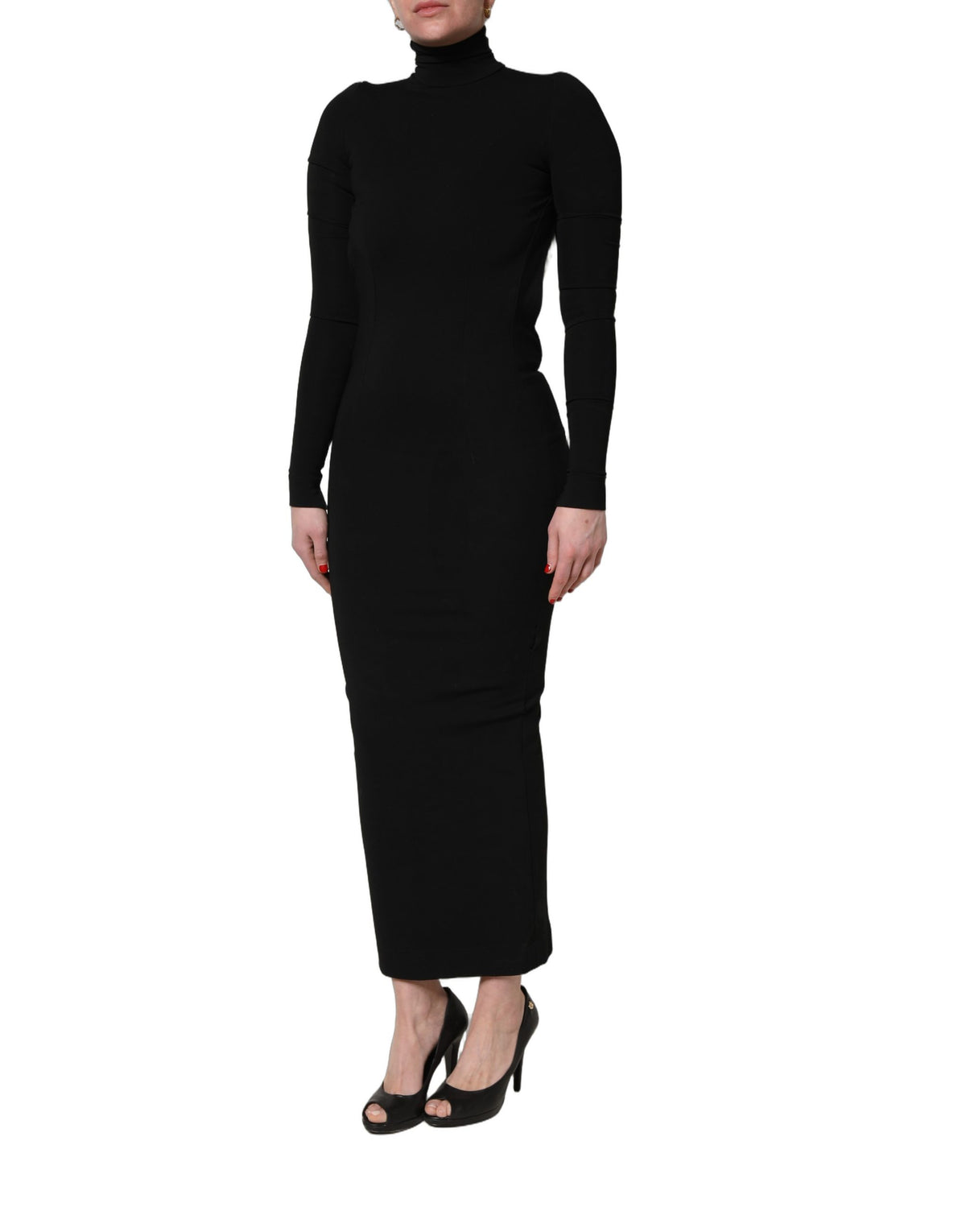 Dolce & Gabbana Black Long Sleeves Viscose Sheath Maxi Women's Dress (Pre-Owned)