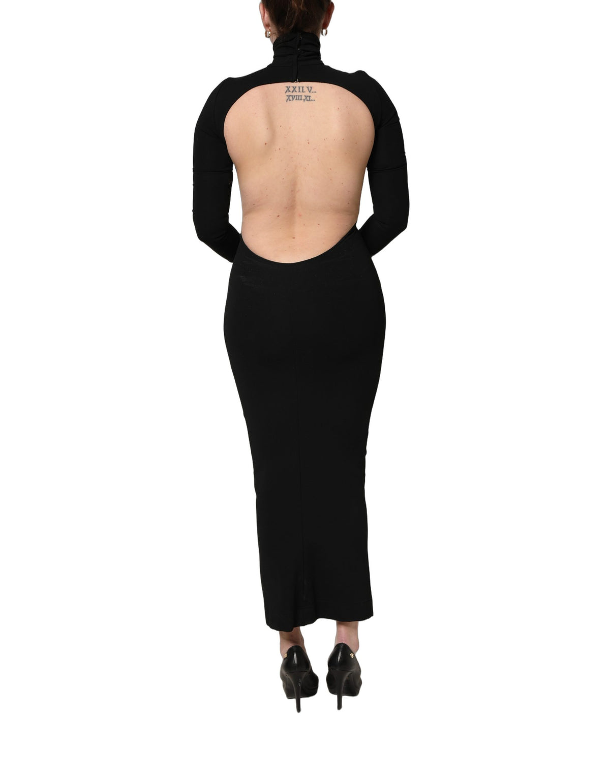 Dolce & Gabbana Black Long Sleeves Viscose Sheath Maxi Women's Dress (Pre-Owned)