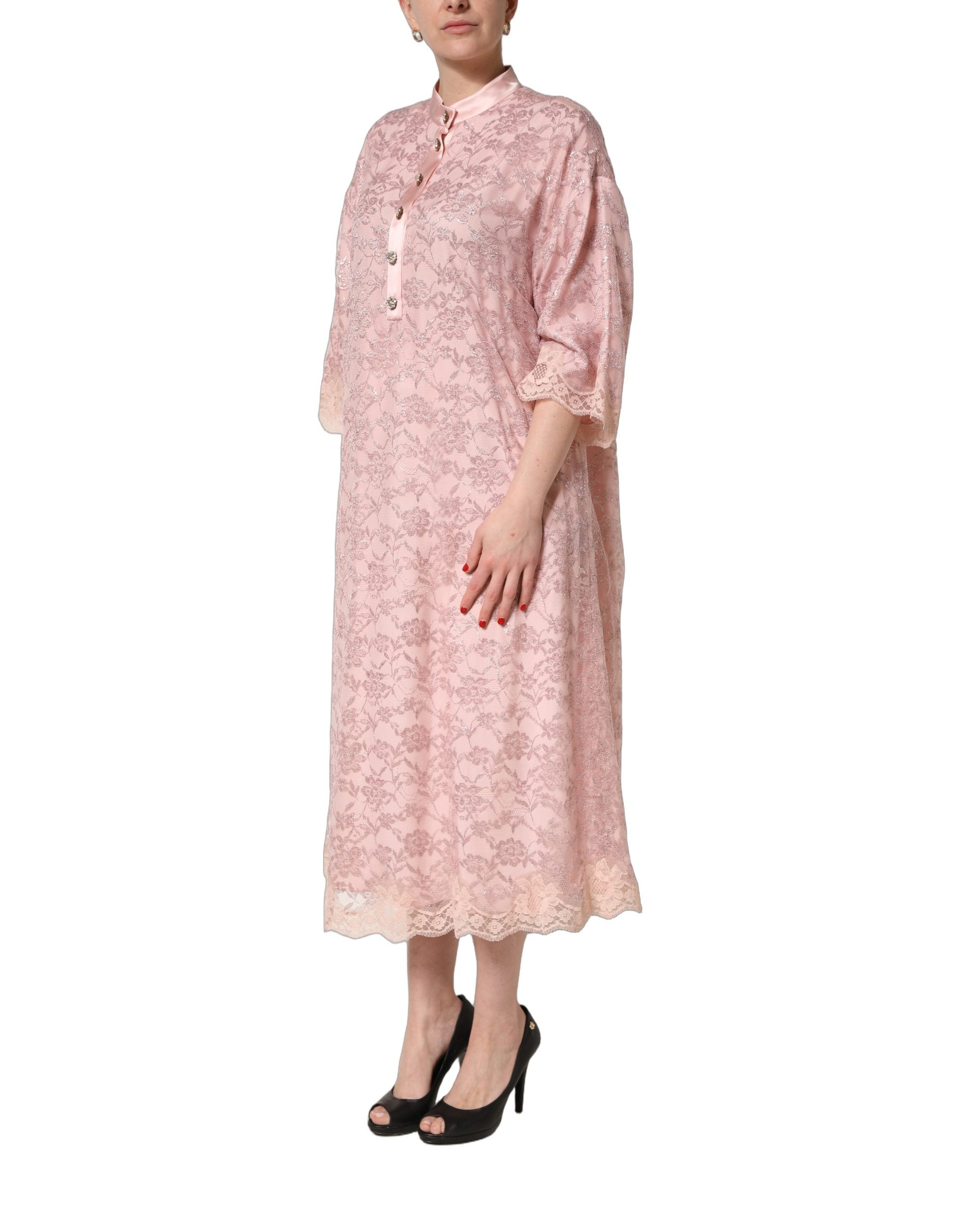Dolce & Gabbana Pink Corded Floral Lace Kaftan Midi Women's Dress (Pre-Owned)