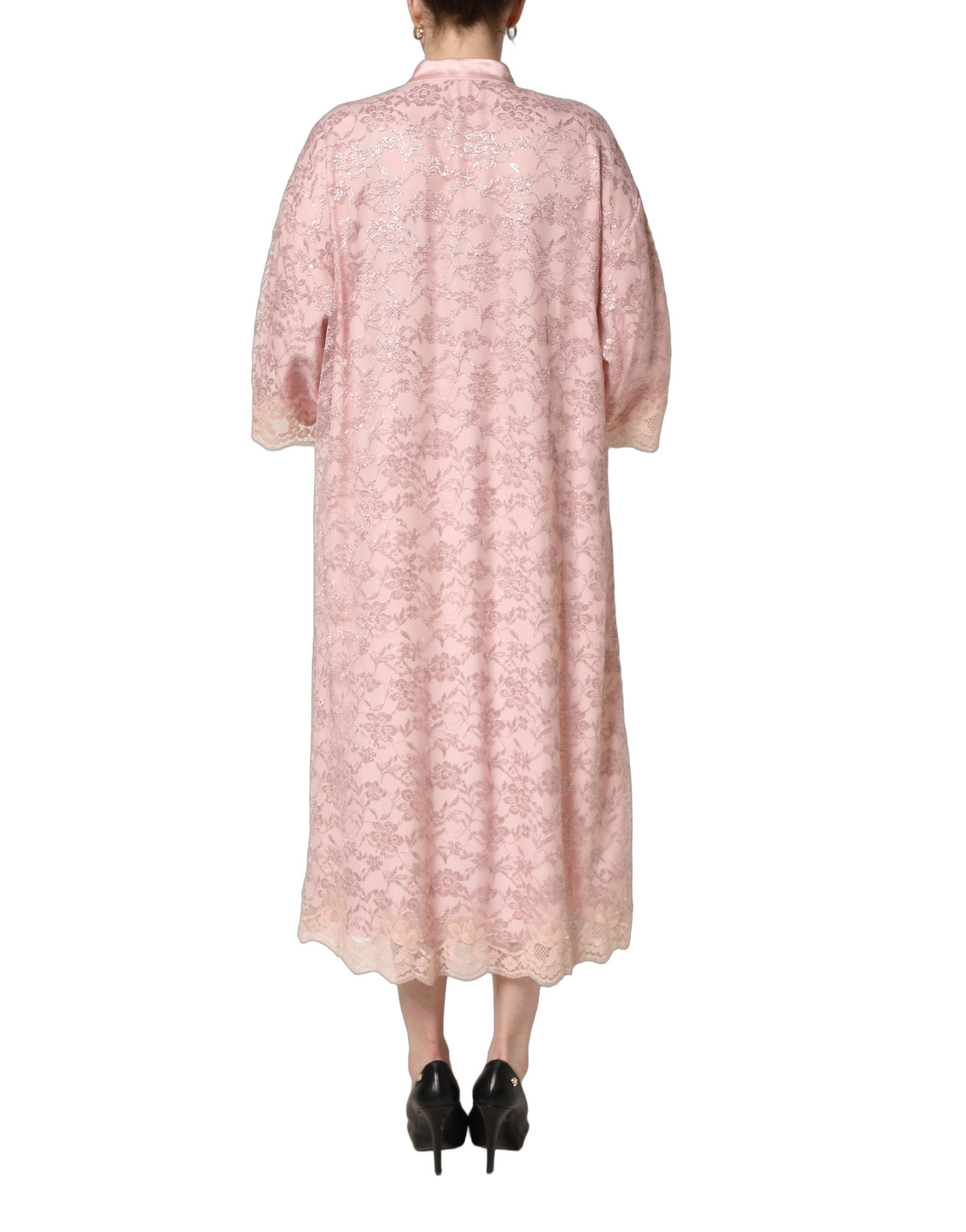 Dolce & Gabbana Pink Corded Floral Lace Kaftan Midi Women's Dress (Pre-Owned)