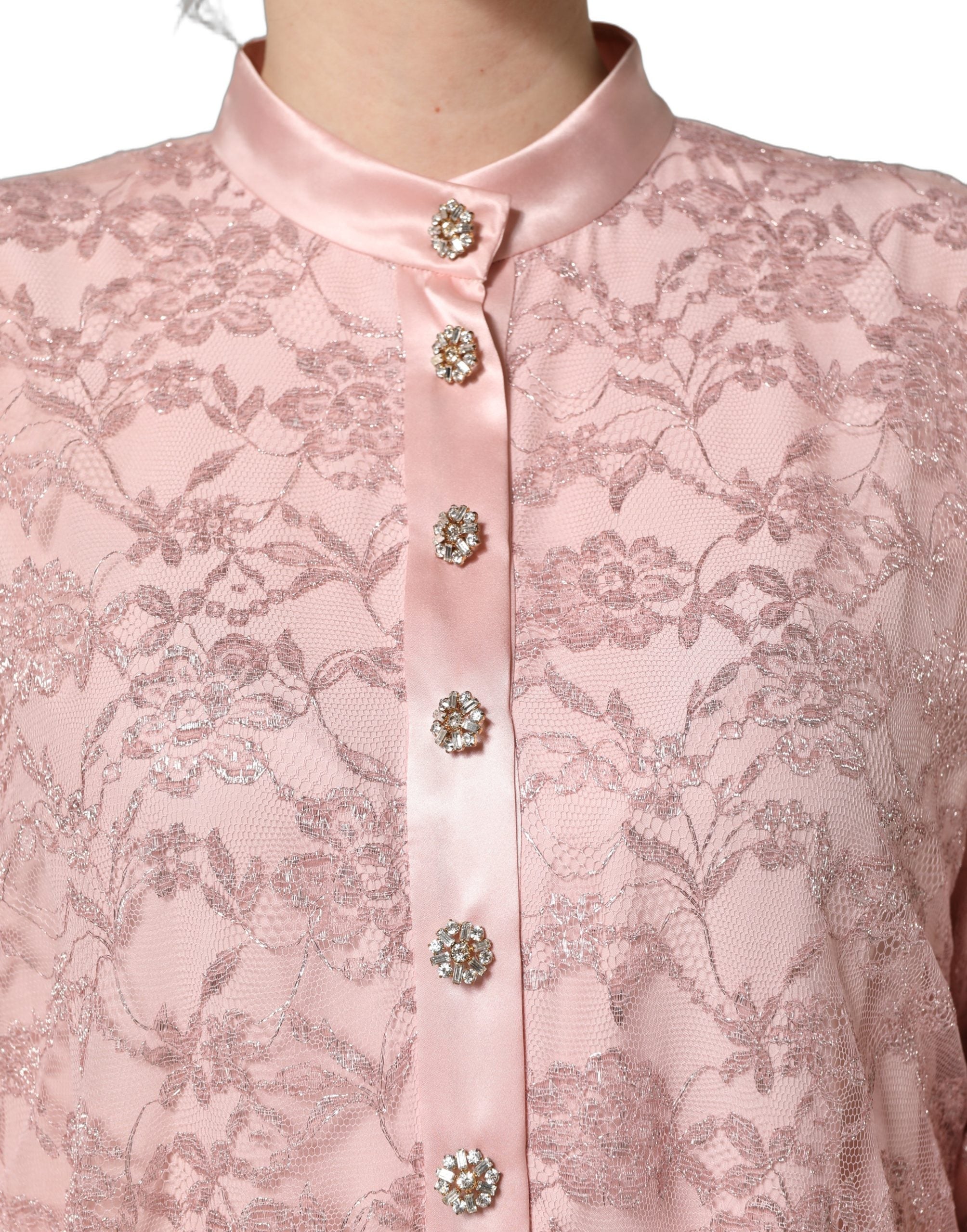 Dolce & Gabbana Pink Corded Floral Lace Kaftan Midi Women's Dress (Pre-Owned)