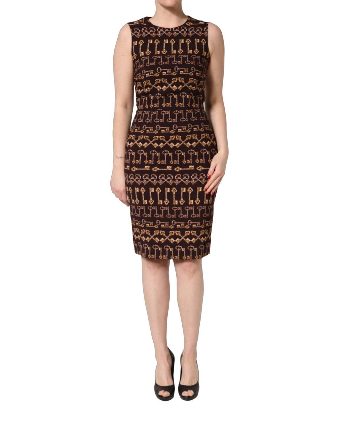 Dolce & Gabbana Brown Keys Fitted Sheath Knee Length Women's Dress