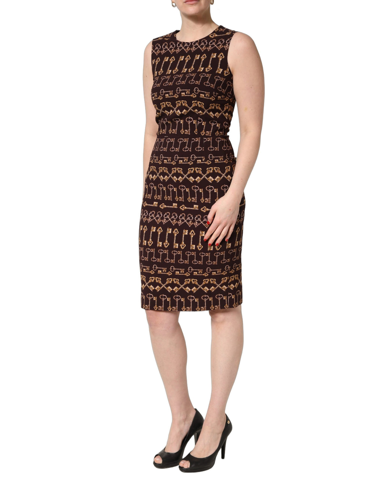 Dolce & Gabbana Brown Keys Fitted Sheath Knee Length Women's Dress