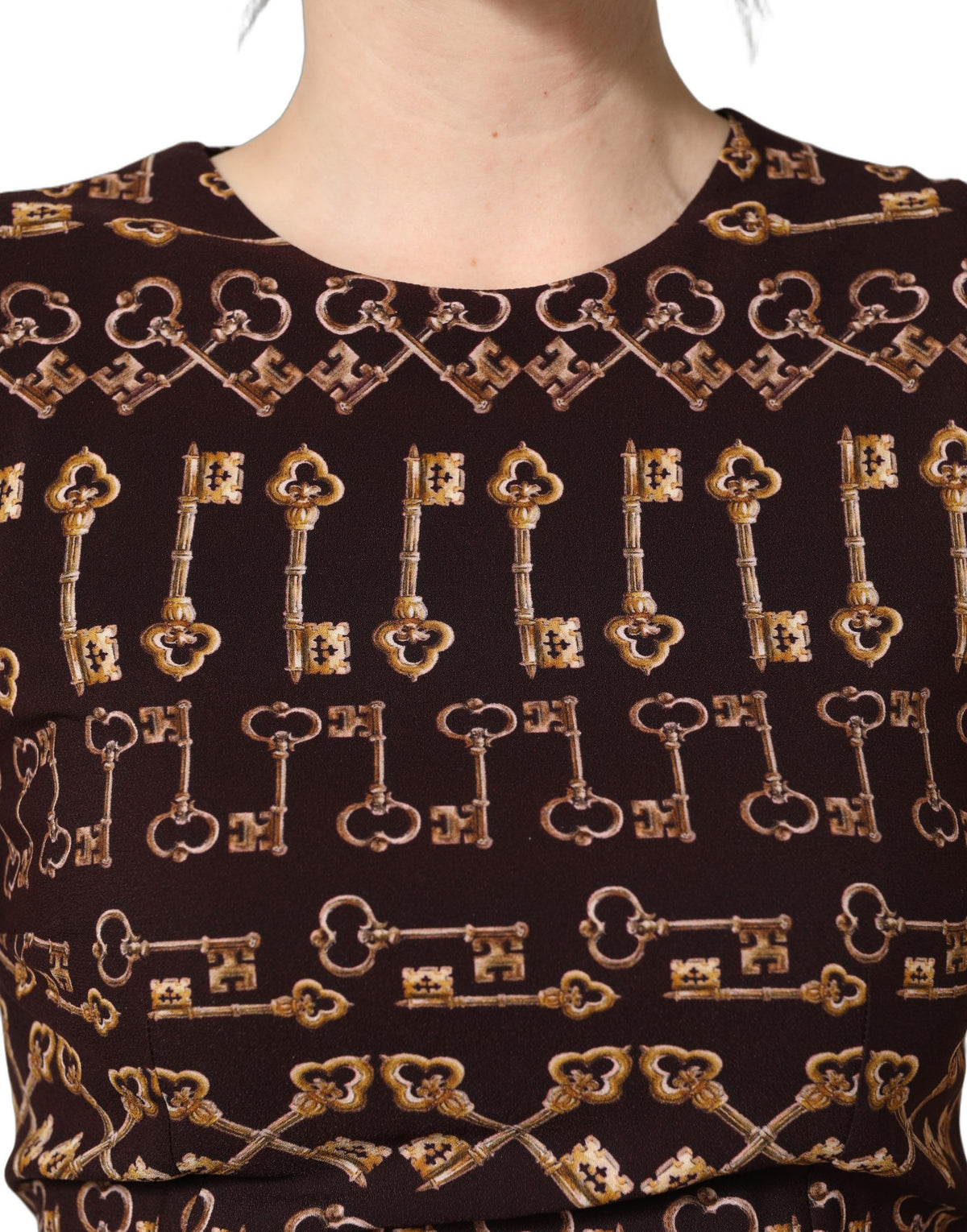 Dolce & Gabbana Brown Keys Fitted Sheath Knee Length Women's Dress