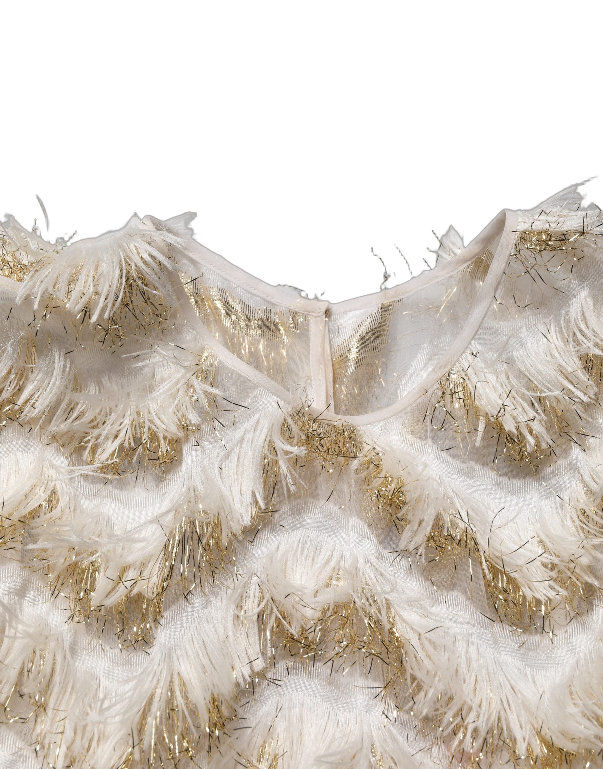 Dolce & Gabbana Ivory Fringe Layered Shift Midi Women's Dress