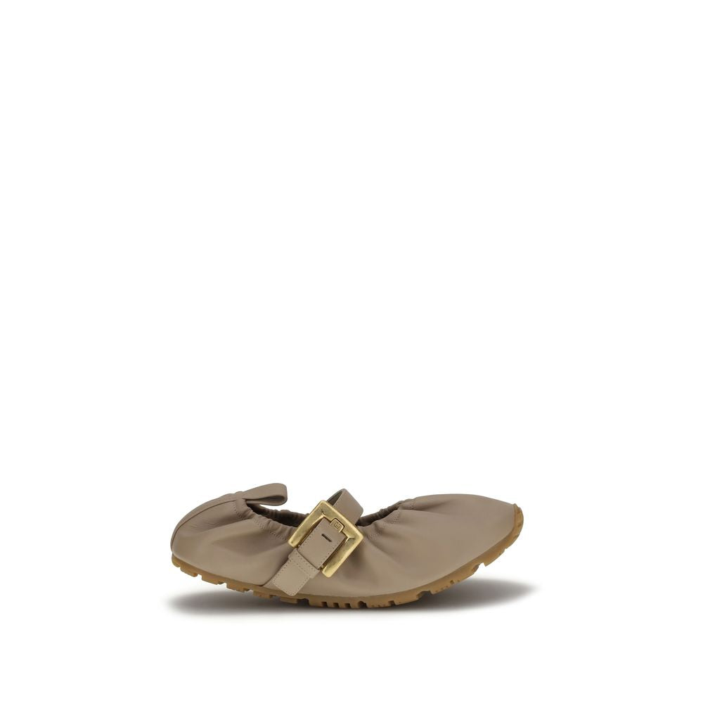 Balmain Beige Lamb Ovis Aries Ballet Women's Flats