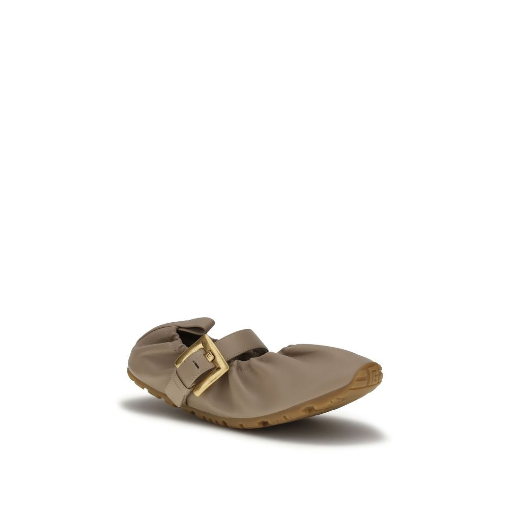 Balmain Beige Lamb Ovis Aries Ballet Women's Flats