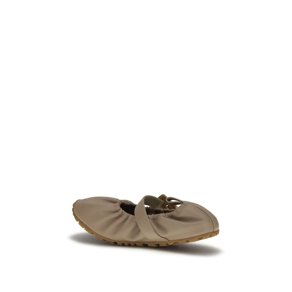 Balmain Beige Lamb Ovis Aries Ballet Women's Flats
